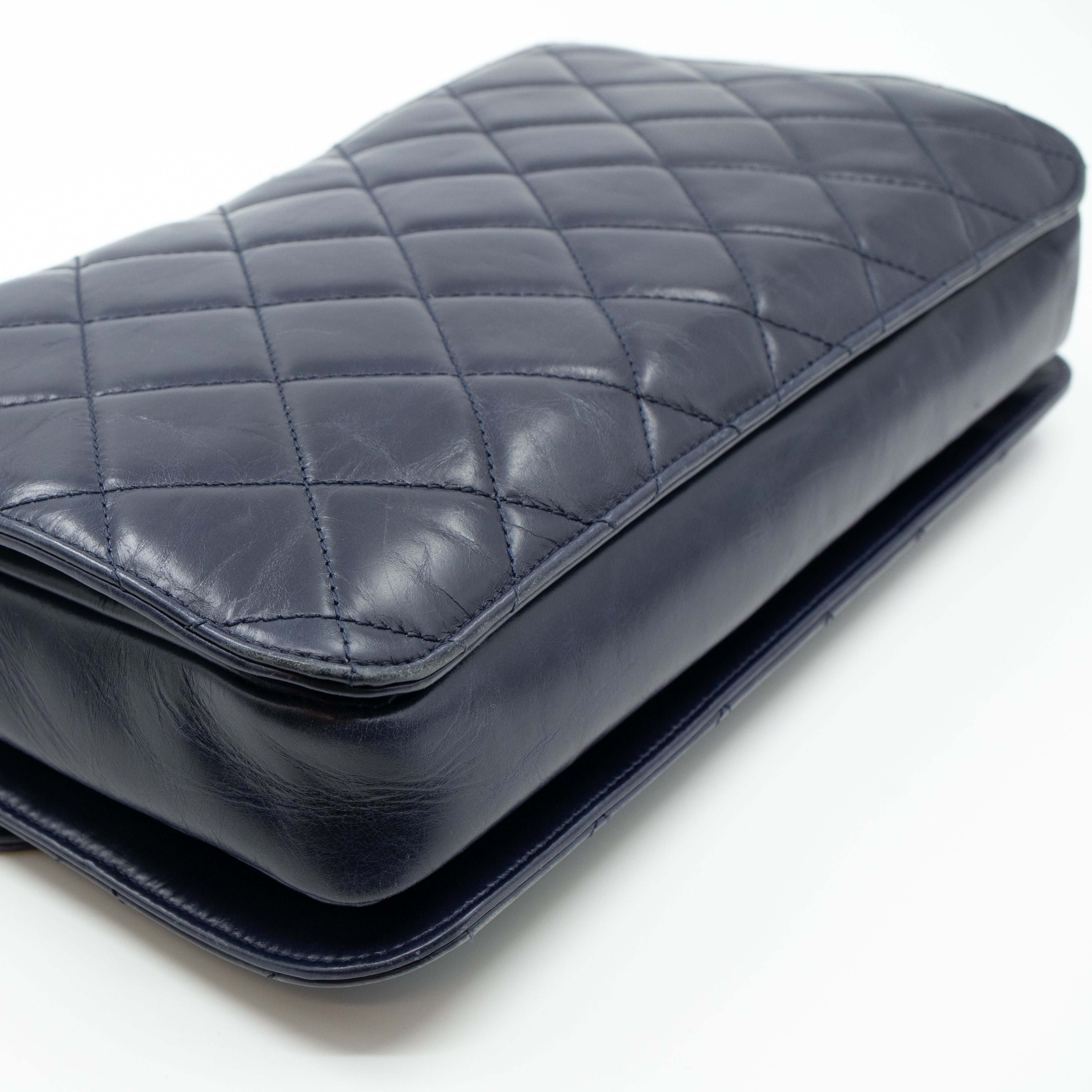Perfect Edge Flap Large Navy Glazed Calfskin