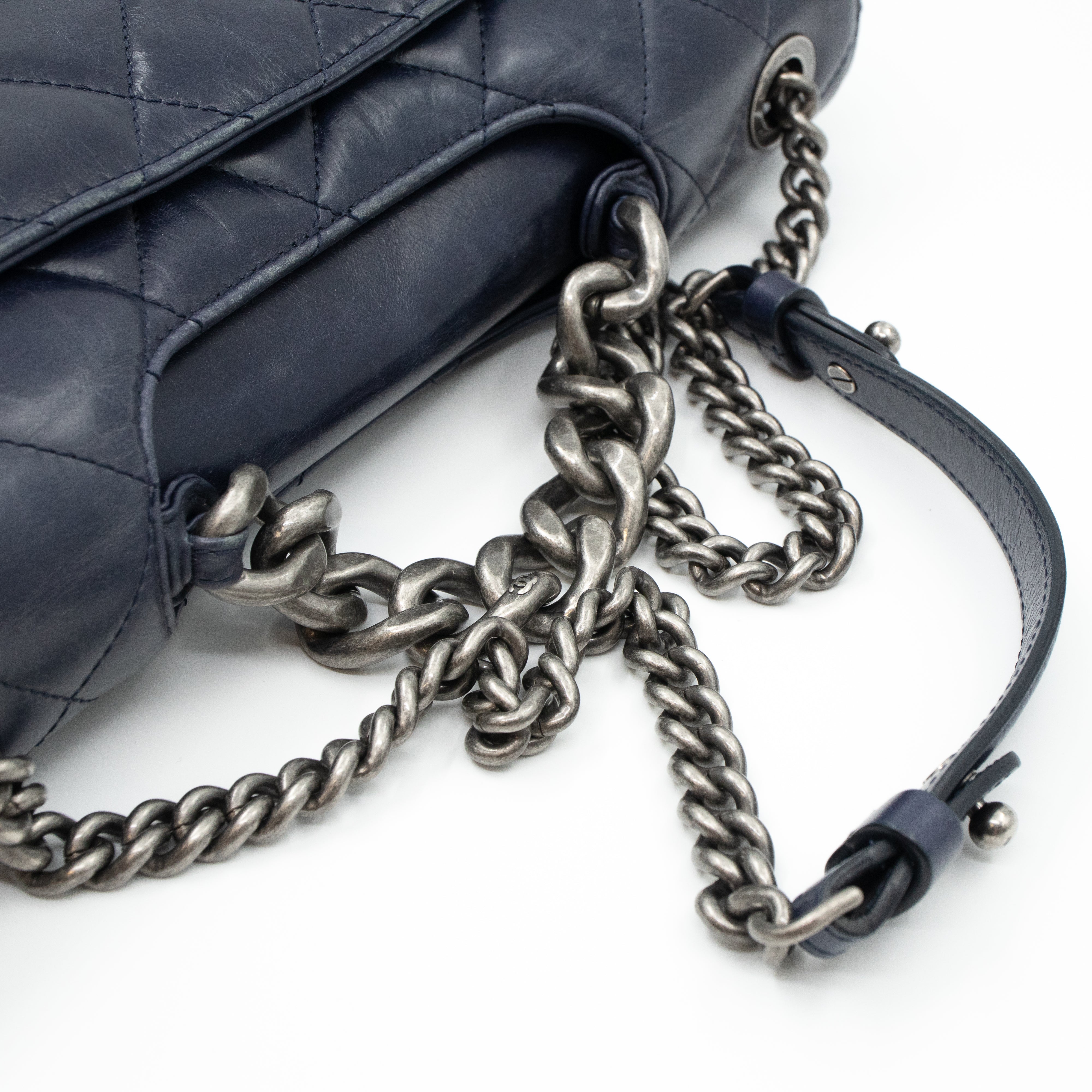 Perfect Edge Flap Large Navy Glazed Calfskin