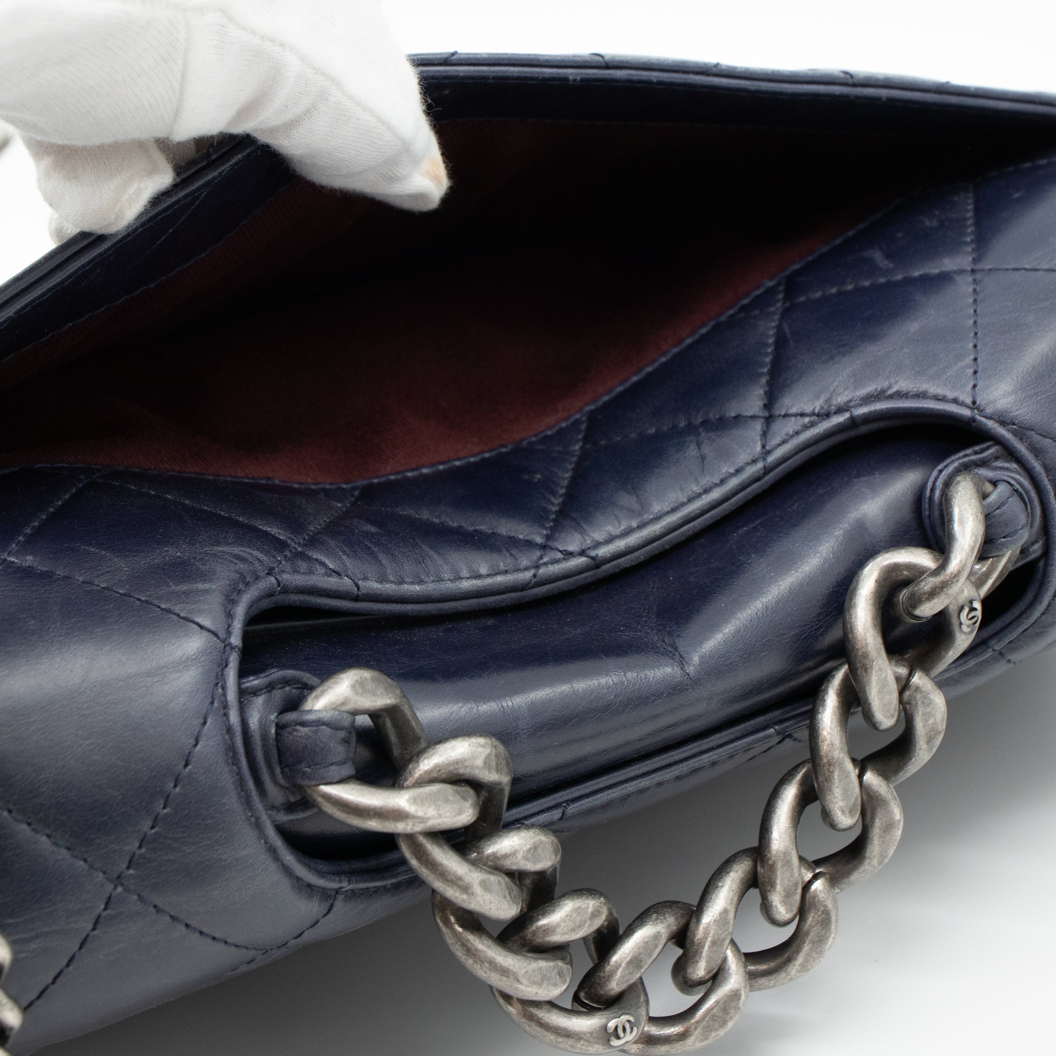 Perfect Edge Flap Large Navy Glazed Calfskin