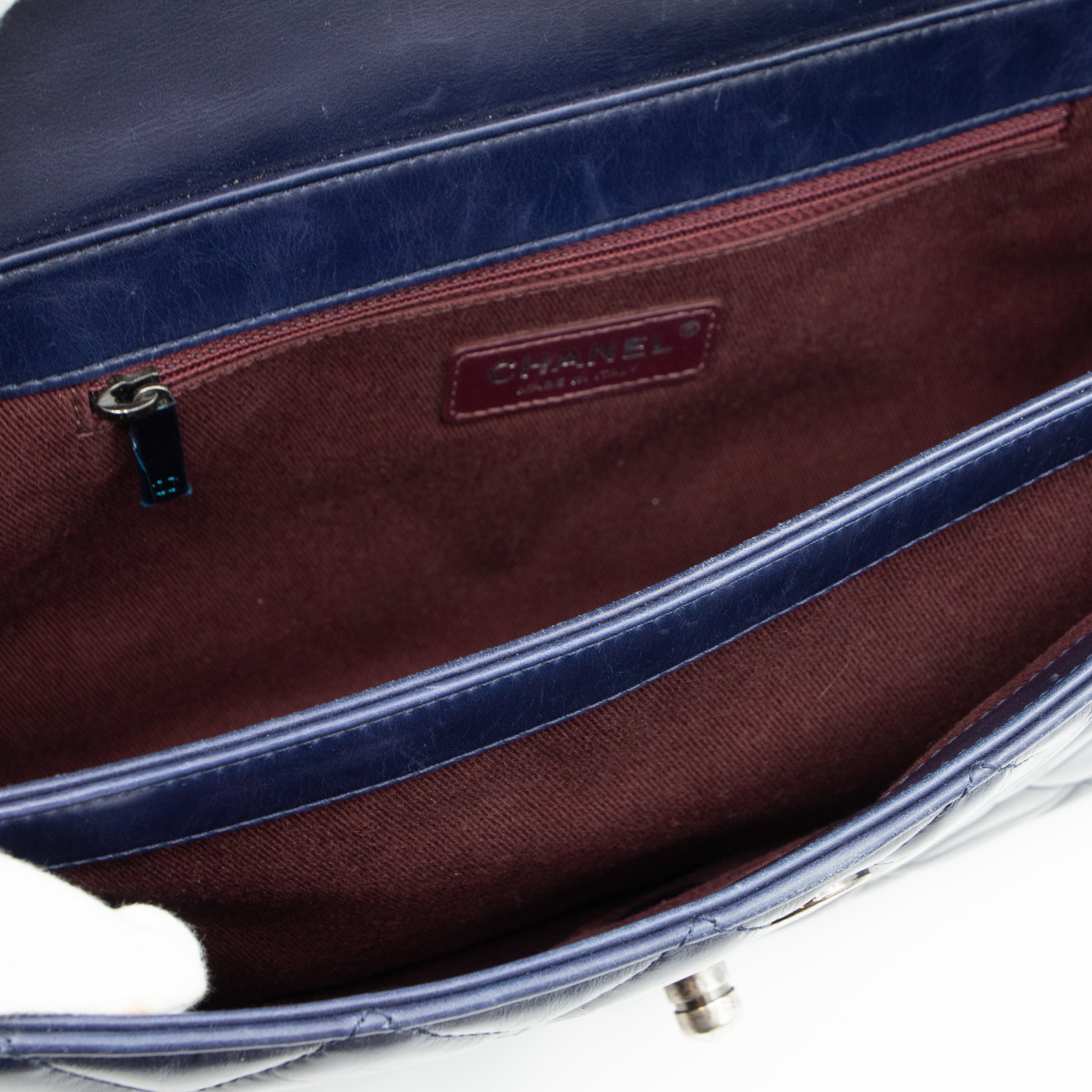 Perfect Edge Flap Large Navy Glazed Calfskin