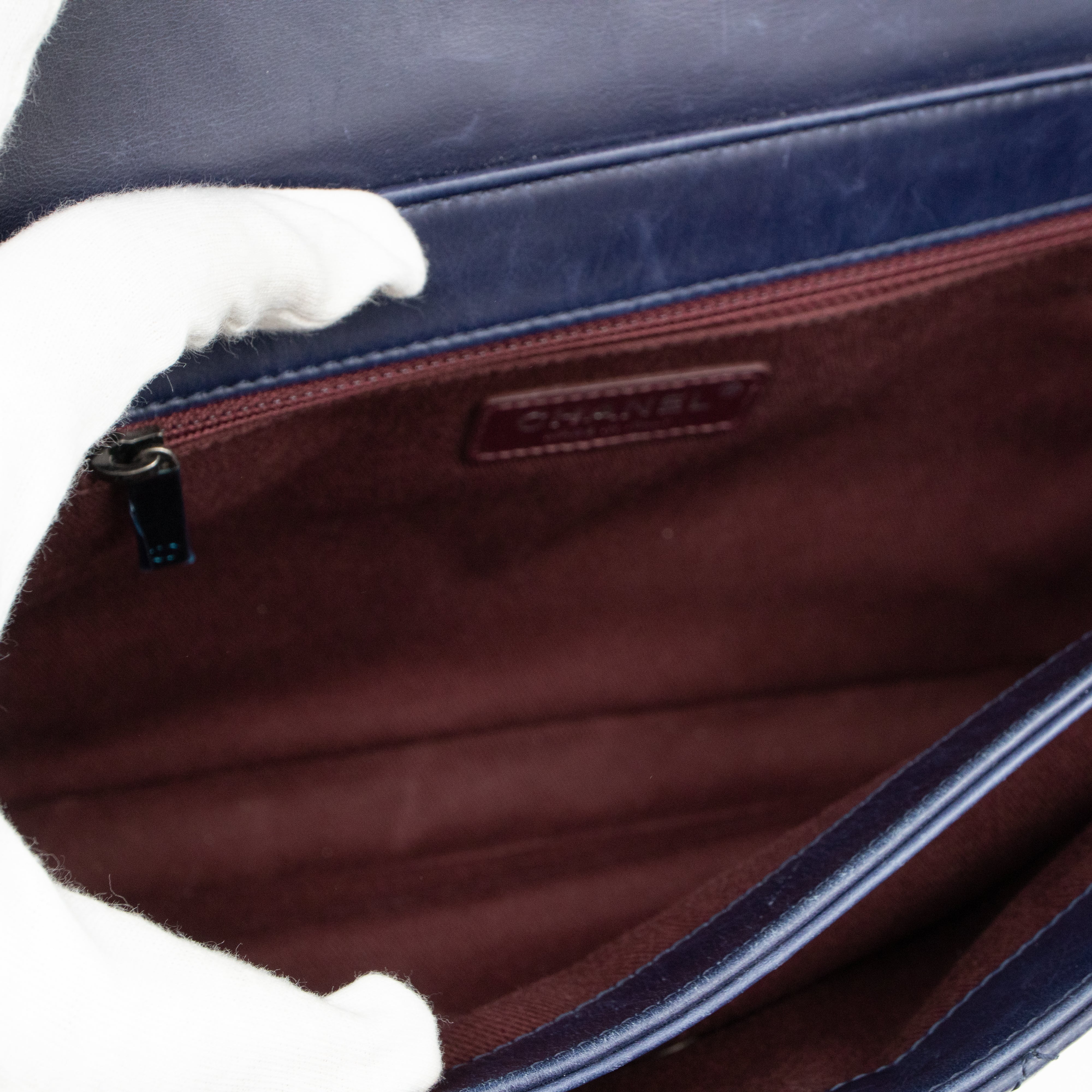 Perfect Edge Flap Large Navy Glazed Calfskin