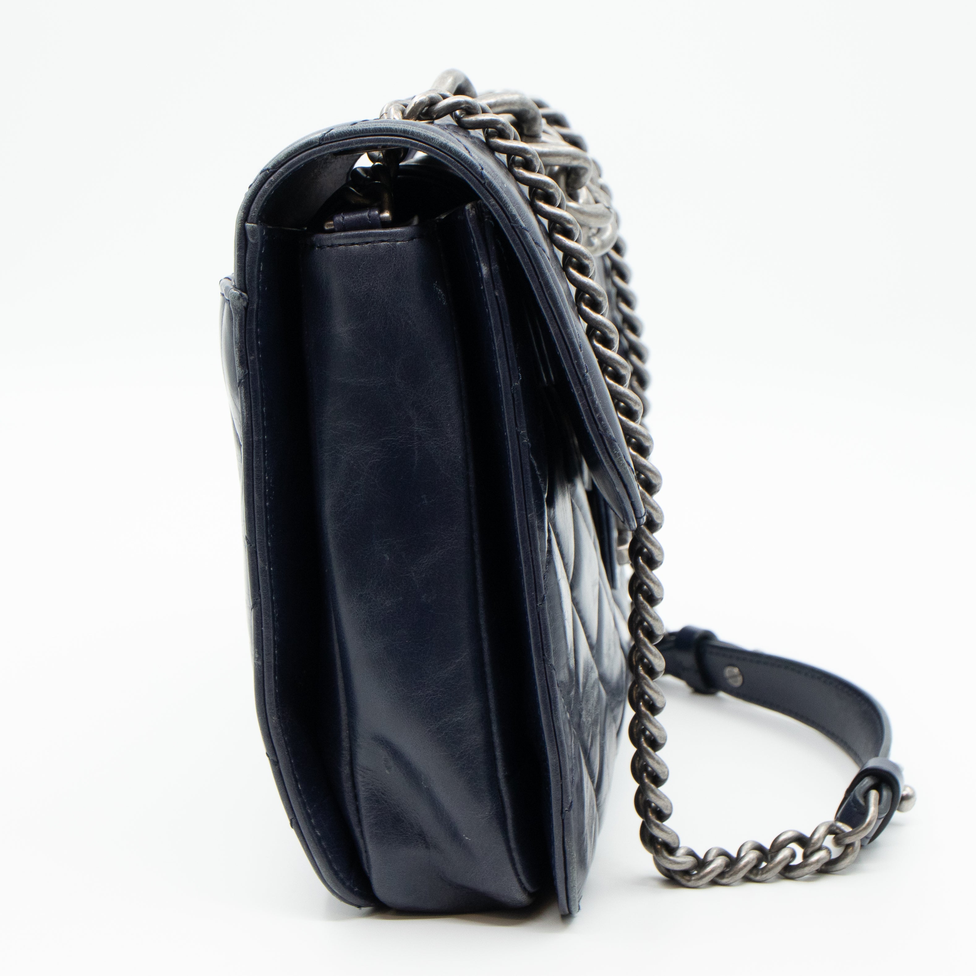 Perfect Edge Flap Large Navy Glazed Calfskin