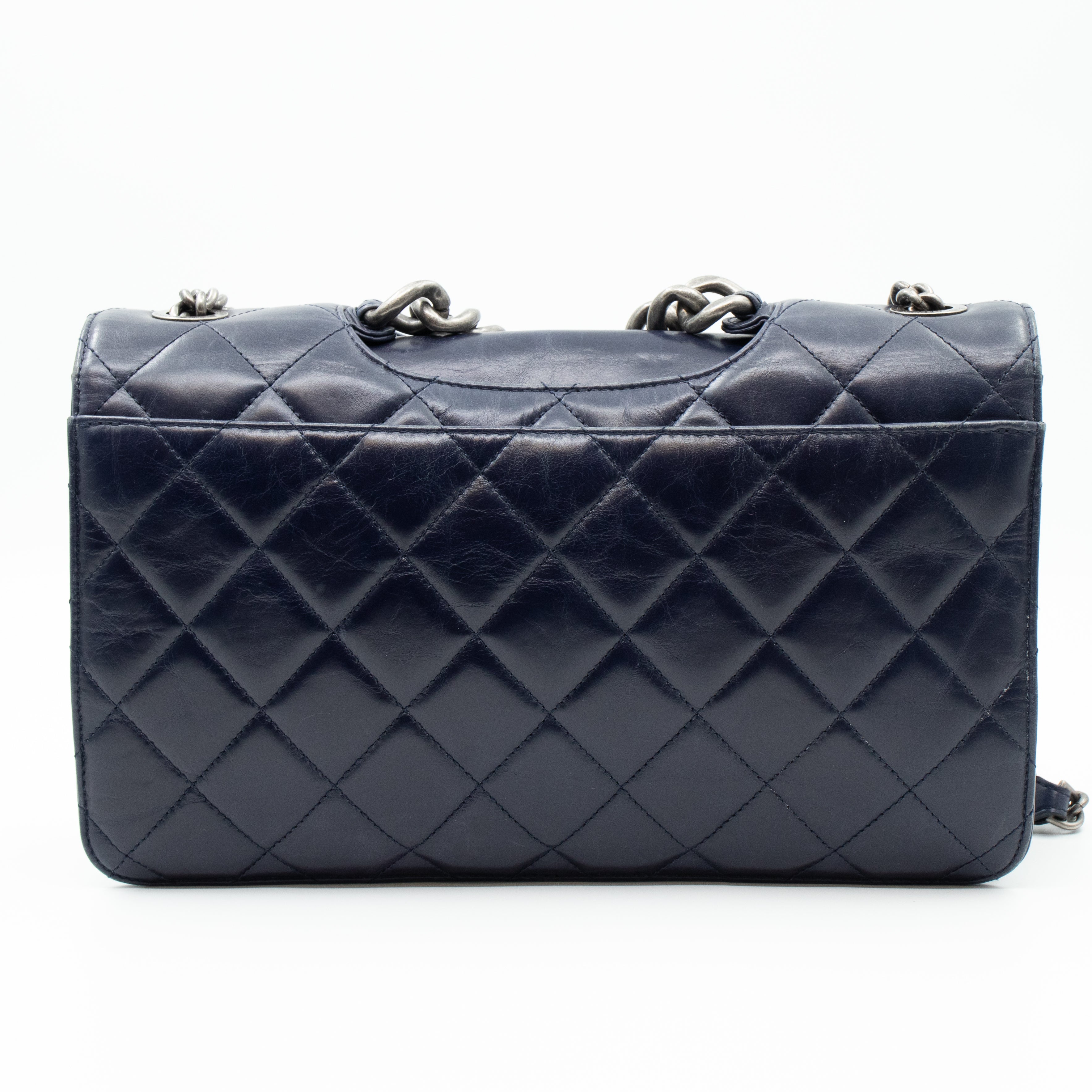 Perfect Edge Flap Large Navy Glazed Calfskin