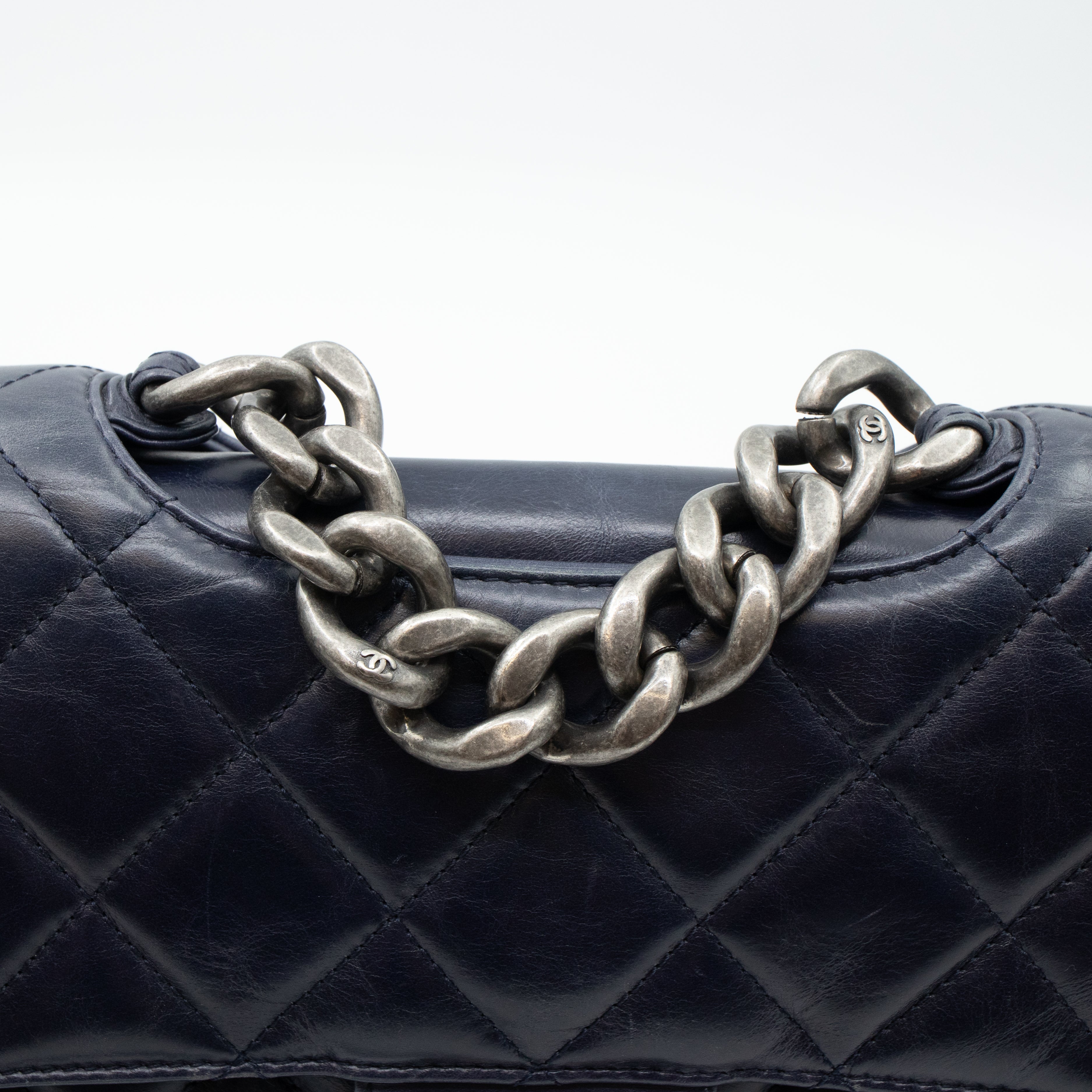 Perfect Edge Flap Large Navy Glazed Calfskin
