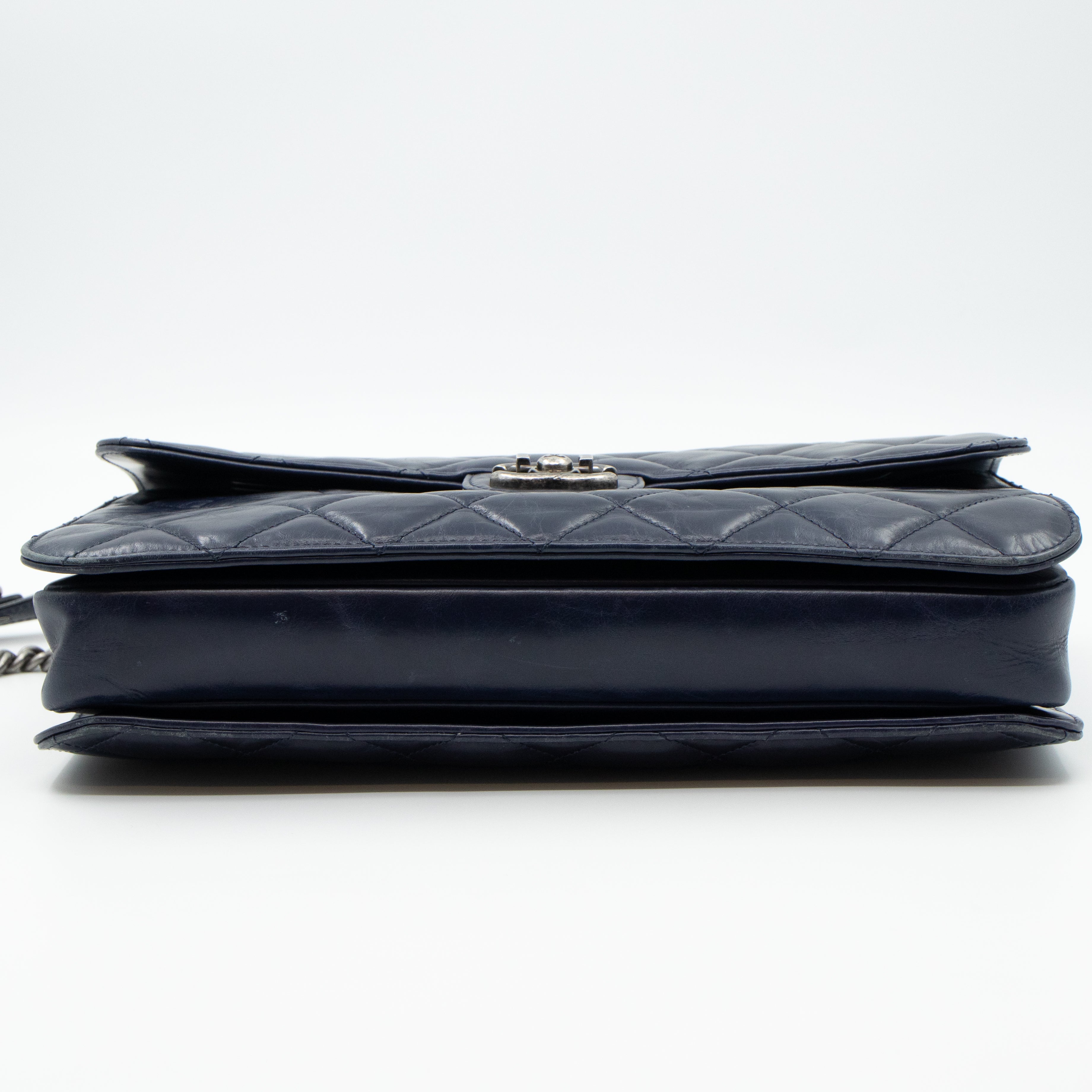 Perfect Edge Flap Large Navy Glazed Calfskin