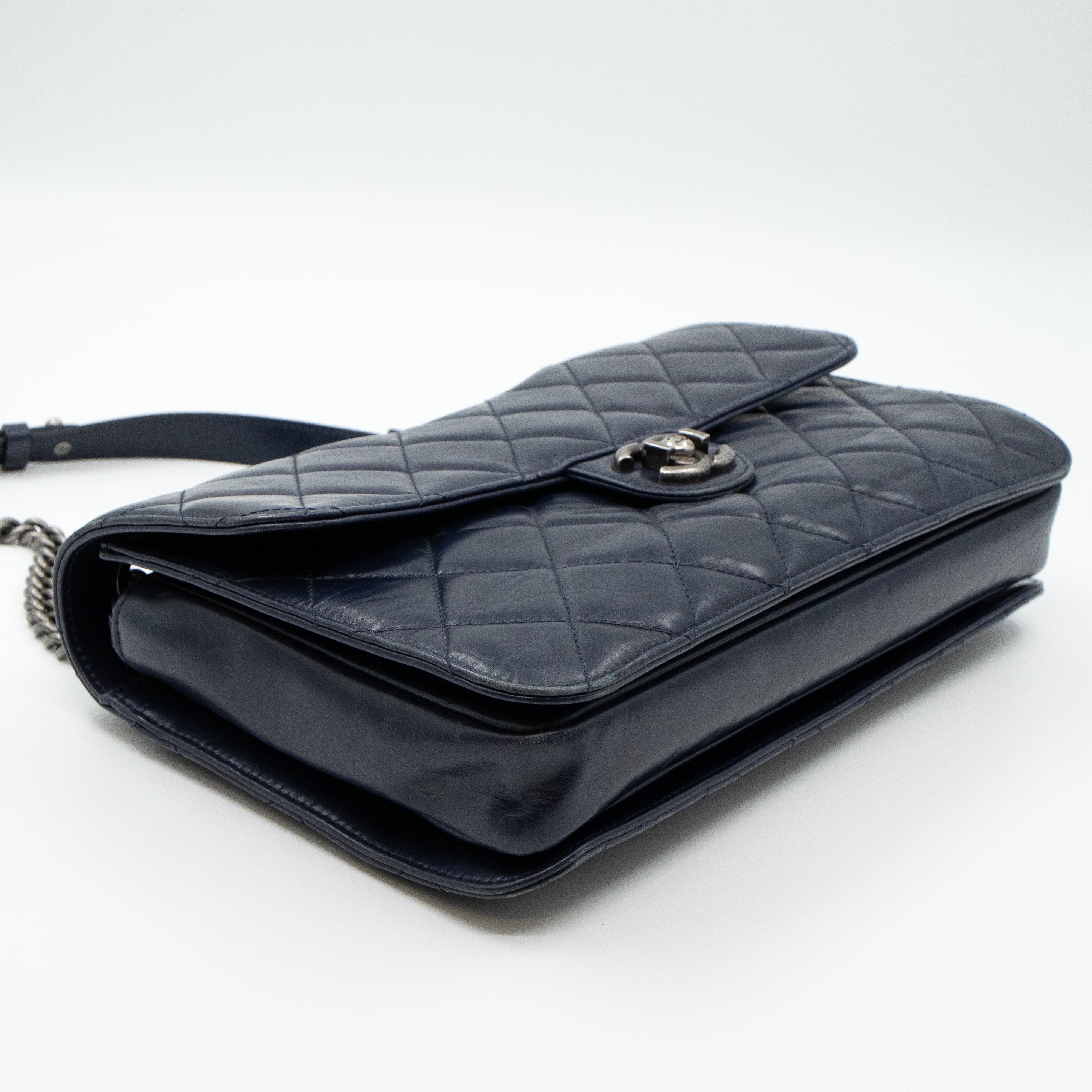 Perfect Edge Flap Large Navy Glazed Calfskin