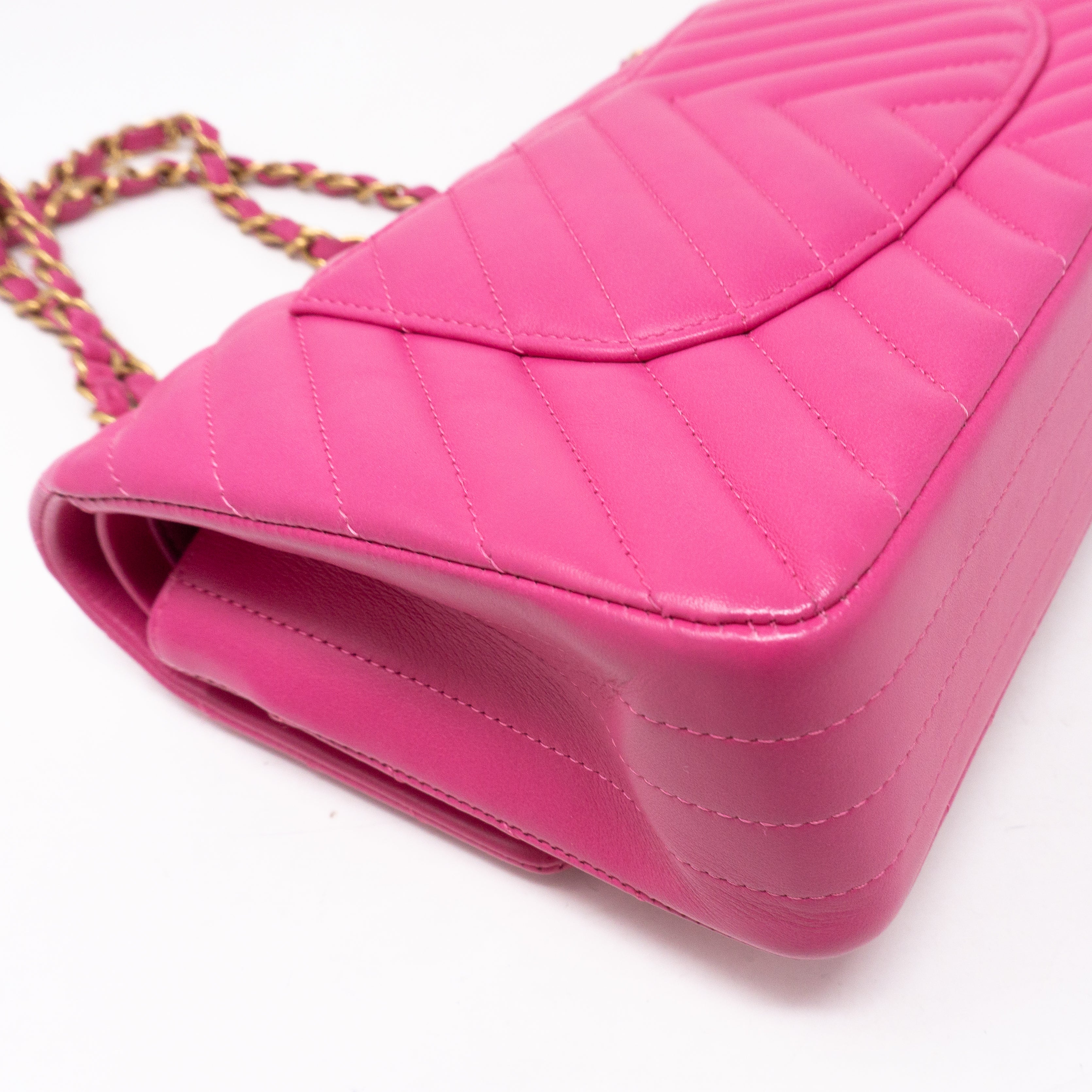 Classic Double Flap Medium Chevron Pink Gold