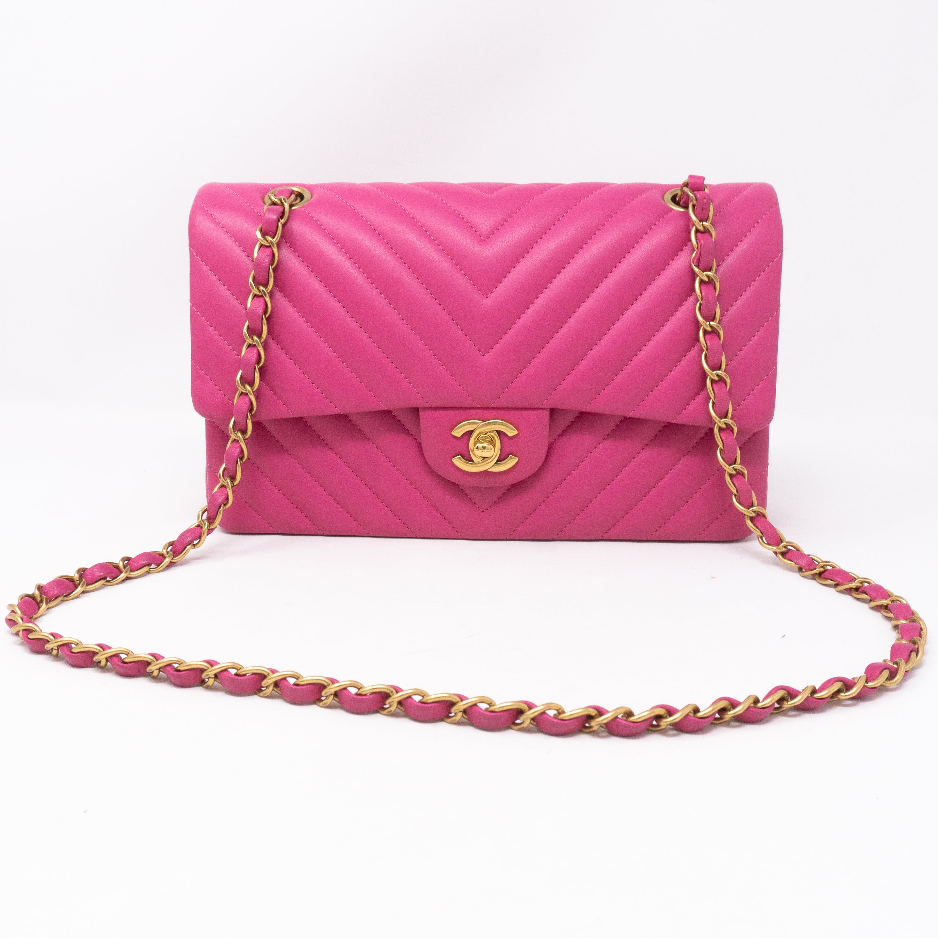 Classic Double Flap Medium Chevron Pink Gold