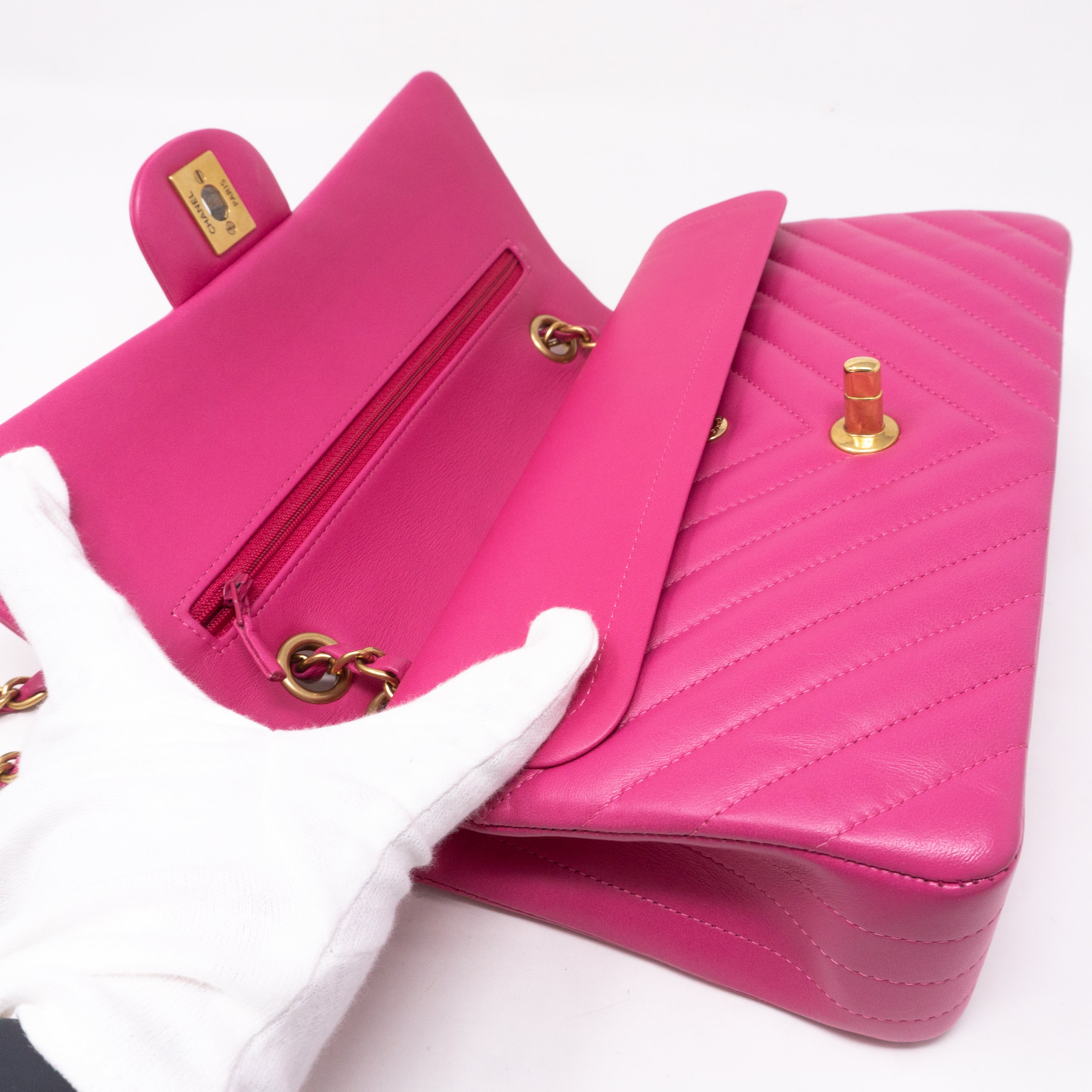 Classic Double Flap Medium Chevron Pink Gold