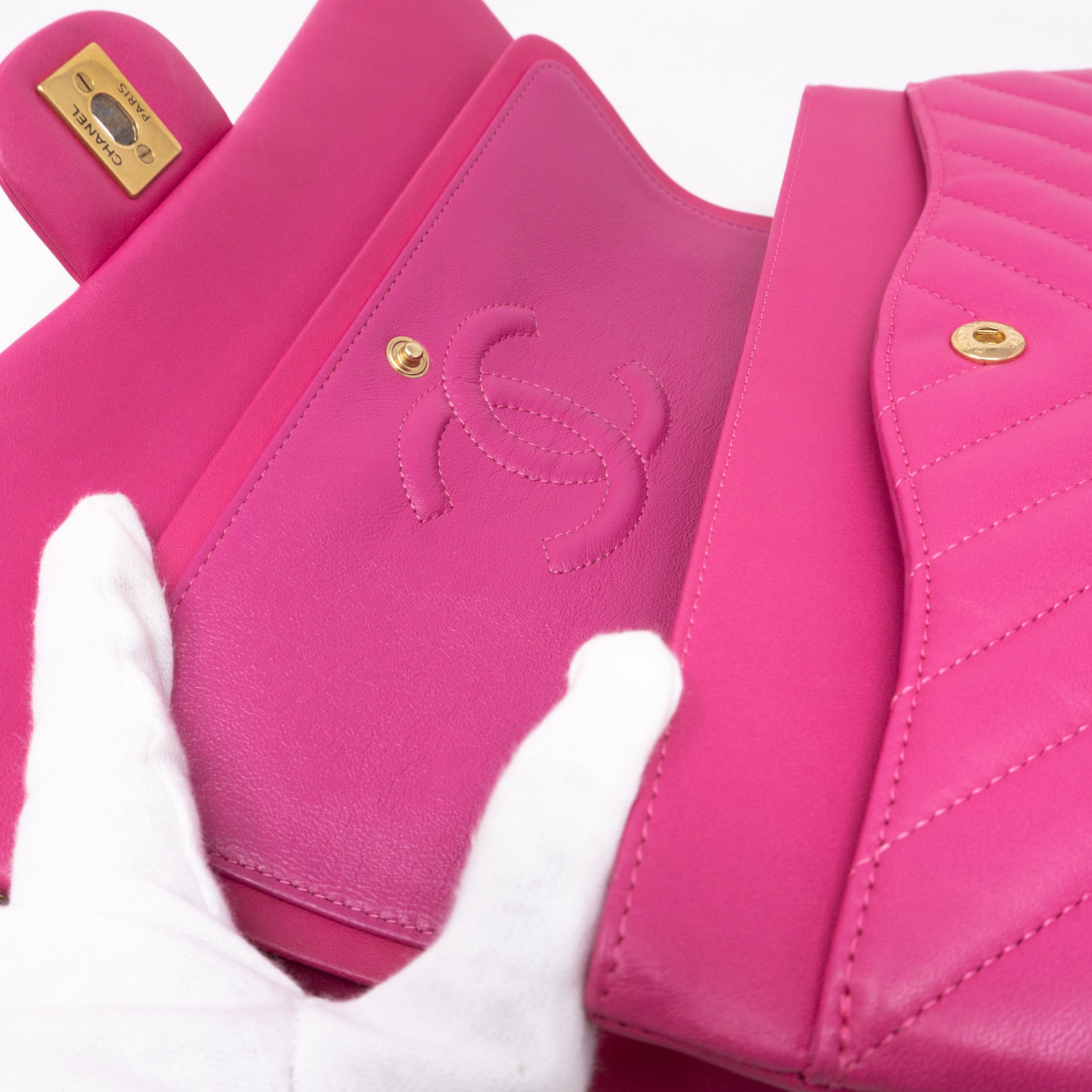 Classic Double Flap Medium Chevron Pink Gold