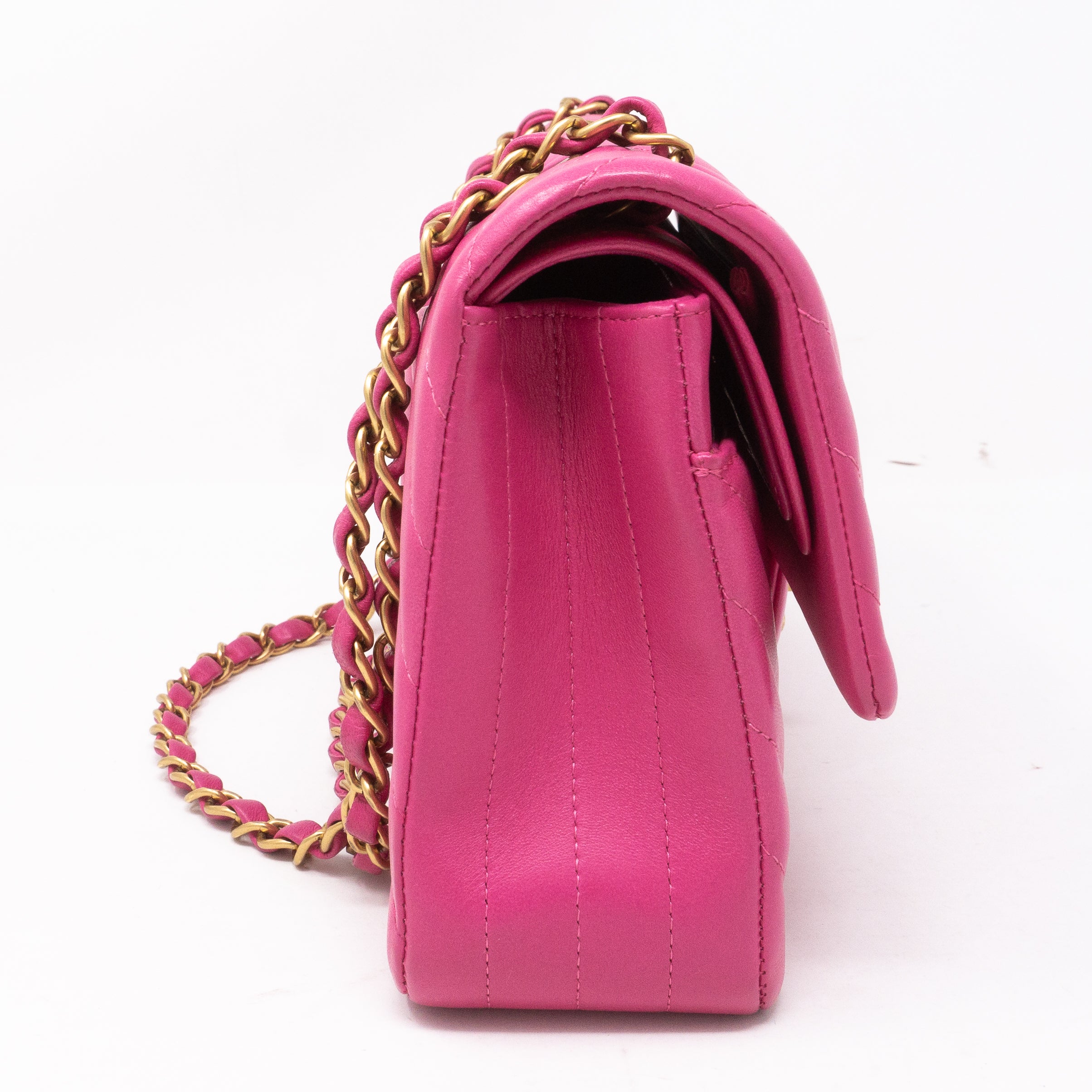 Classic Double Flap Medium Chevron Pink Gold