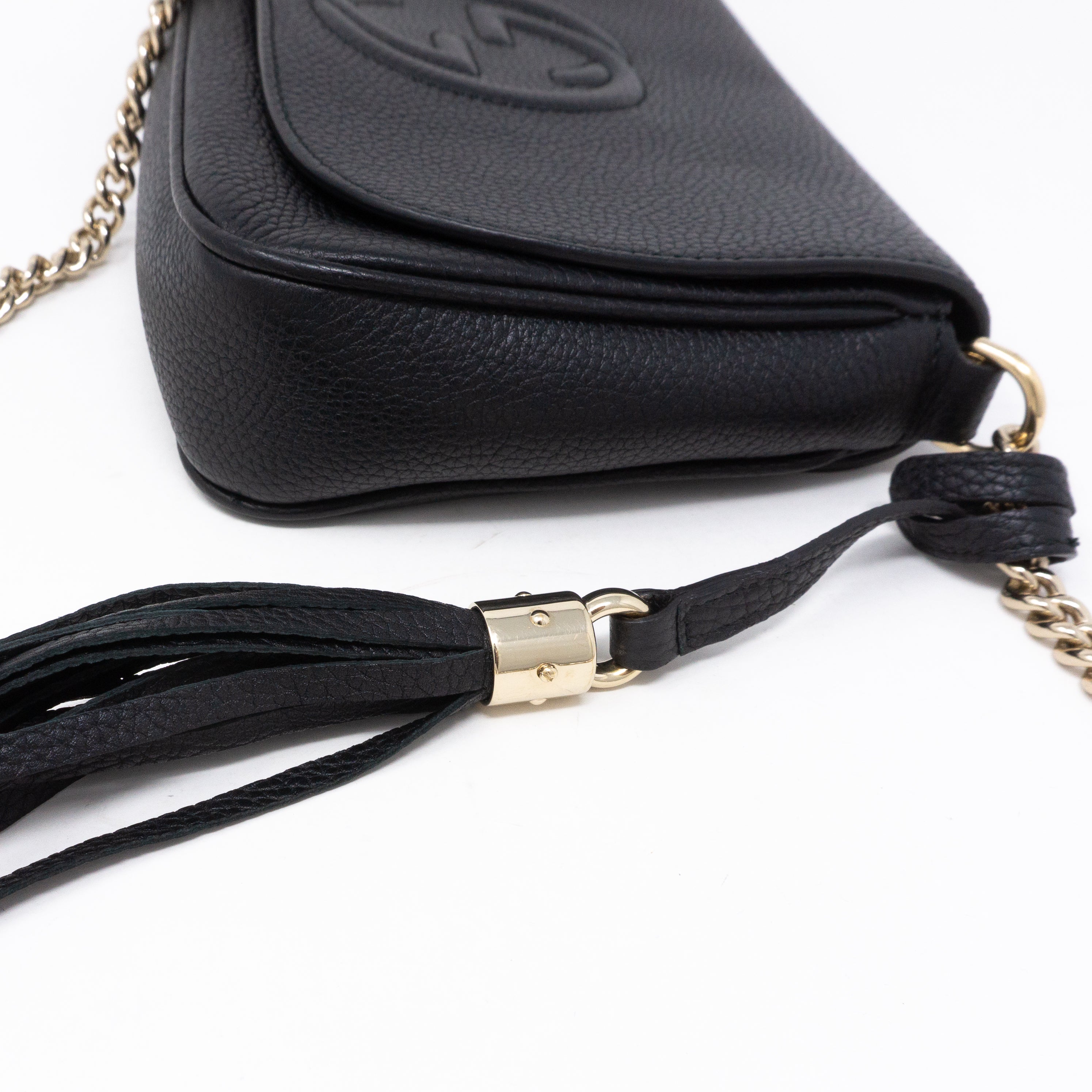 Soho Flap Chain Tassel Bag Black Leather