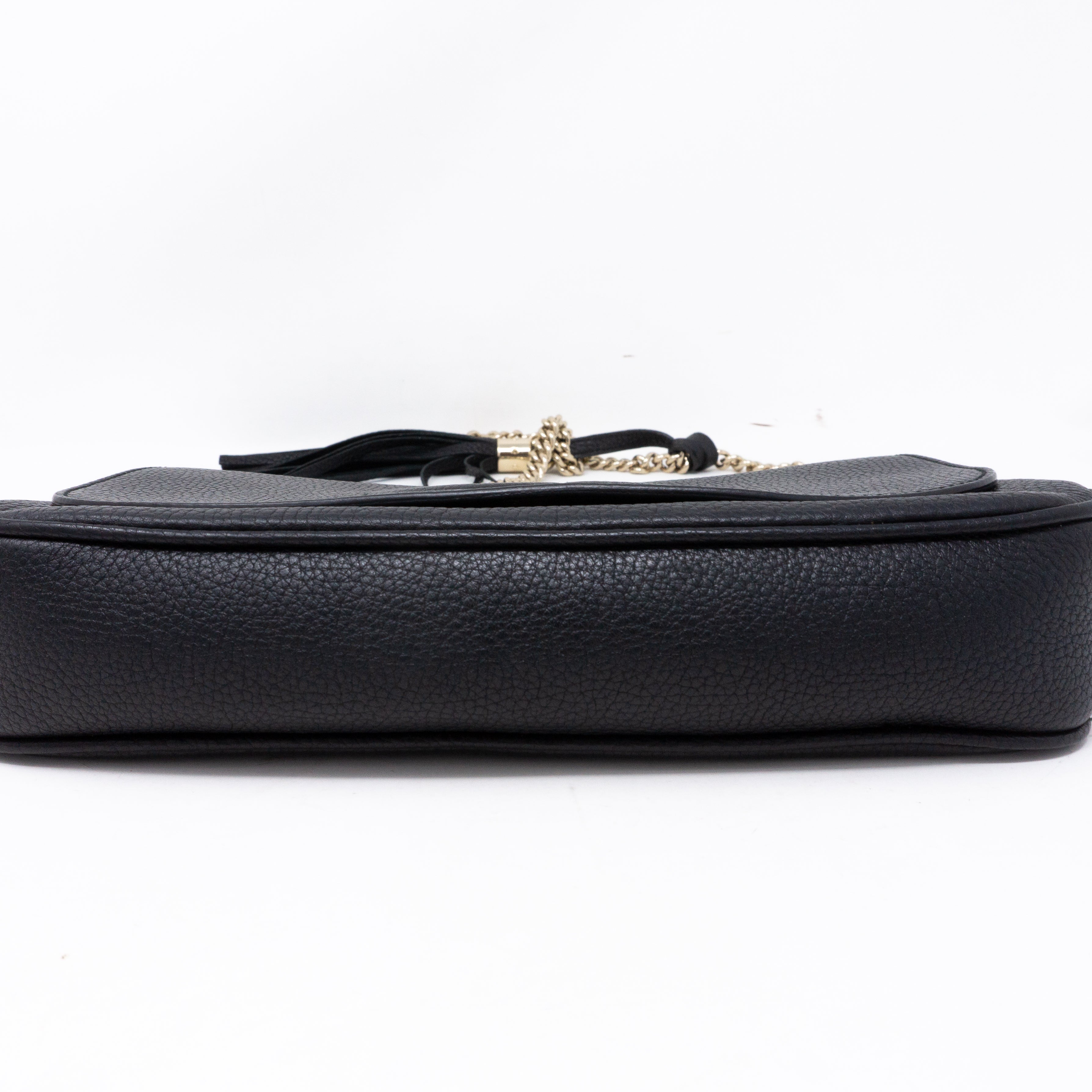 Soho Flap Chain Tassel Bag Black Leather