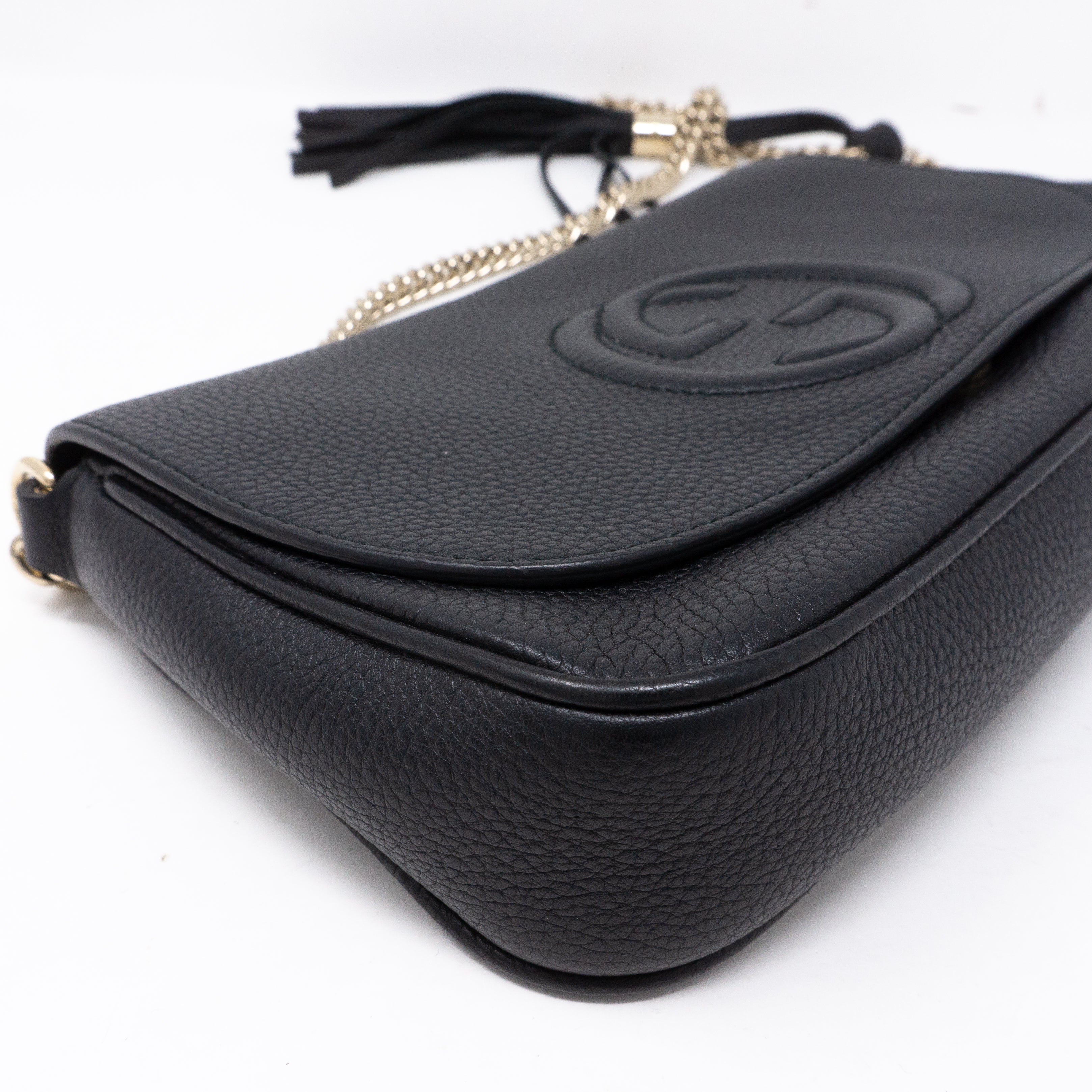 Soho Flap Chain Tassel Bag Black Leather