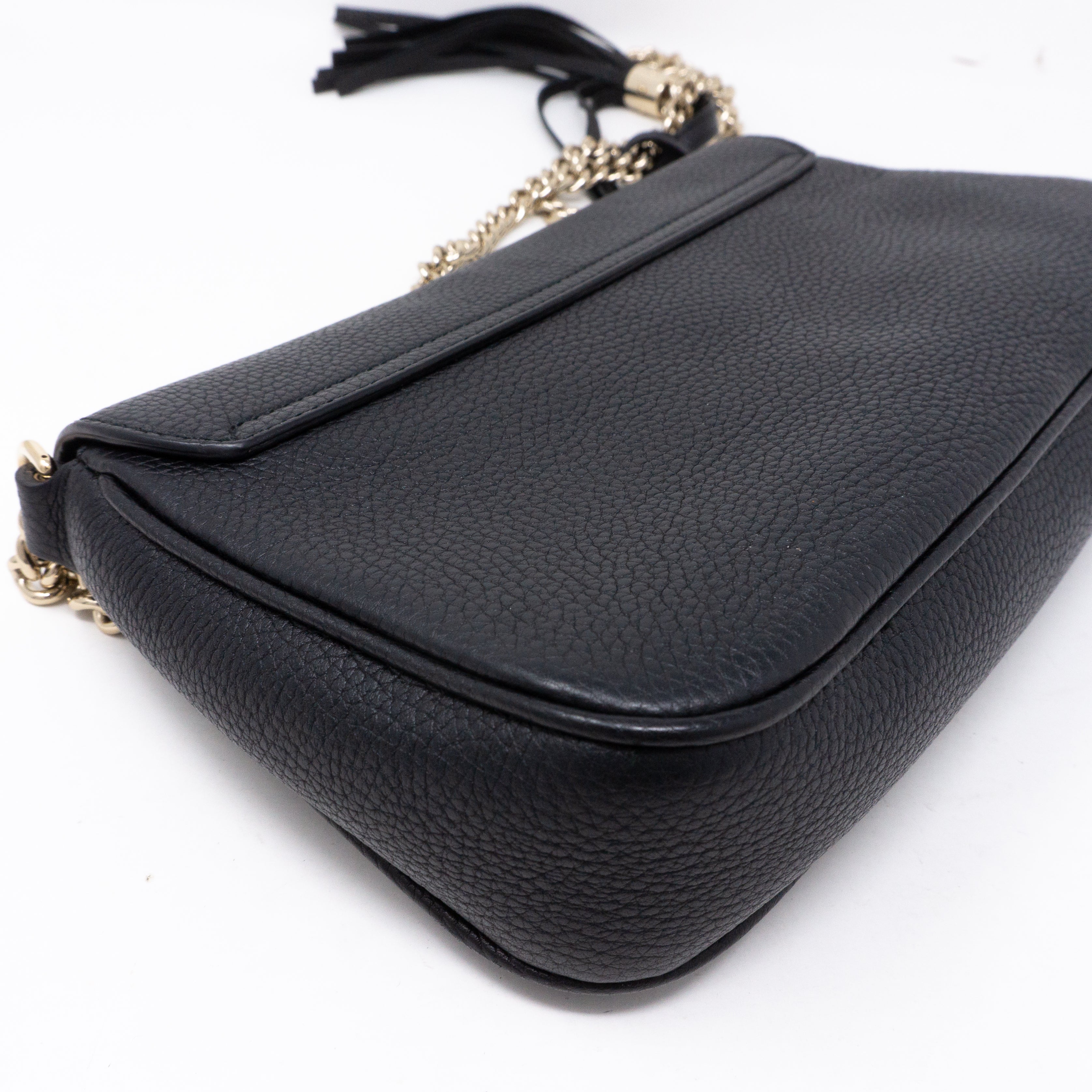 Soho Flap Chain Tassel Bag Black Leather