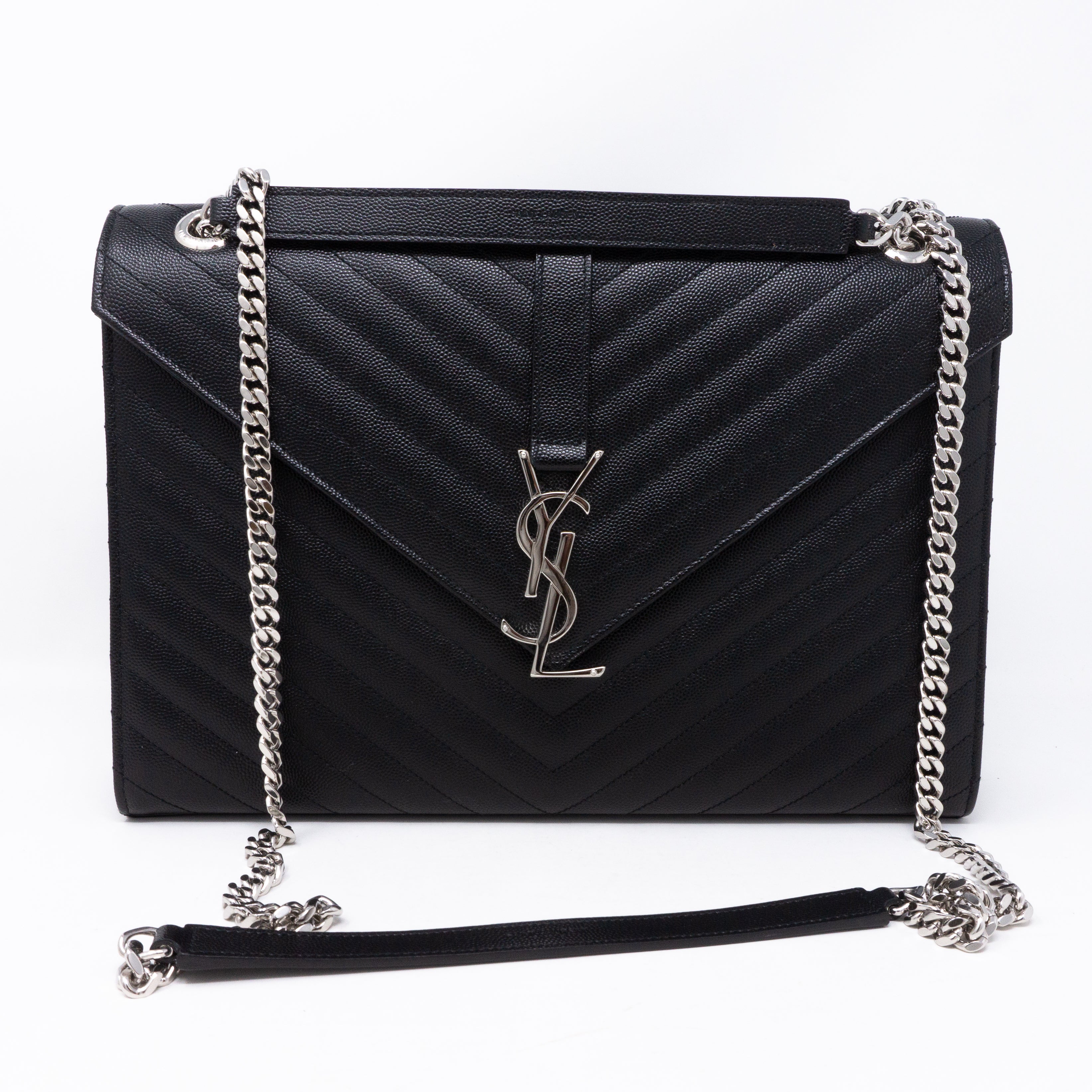 Envelope Large Chevron Leather Black