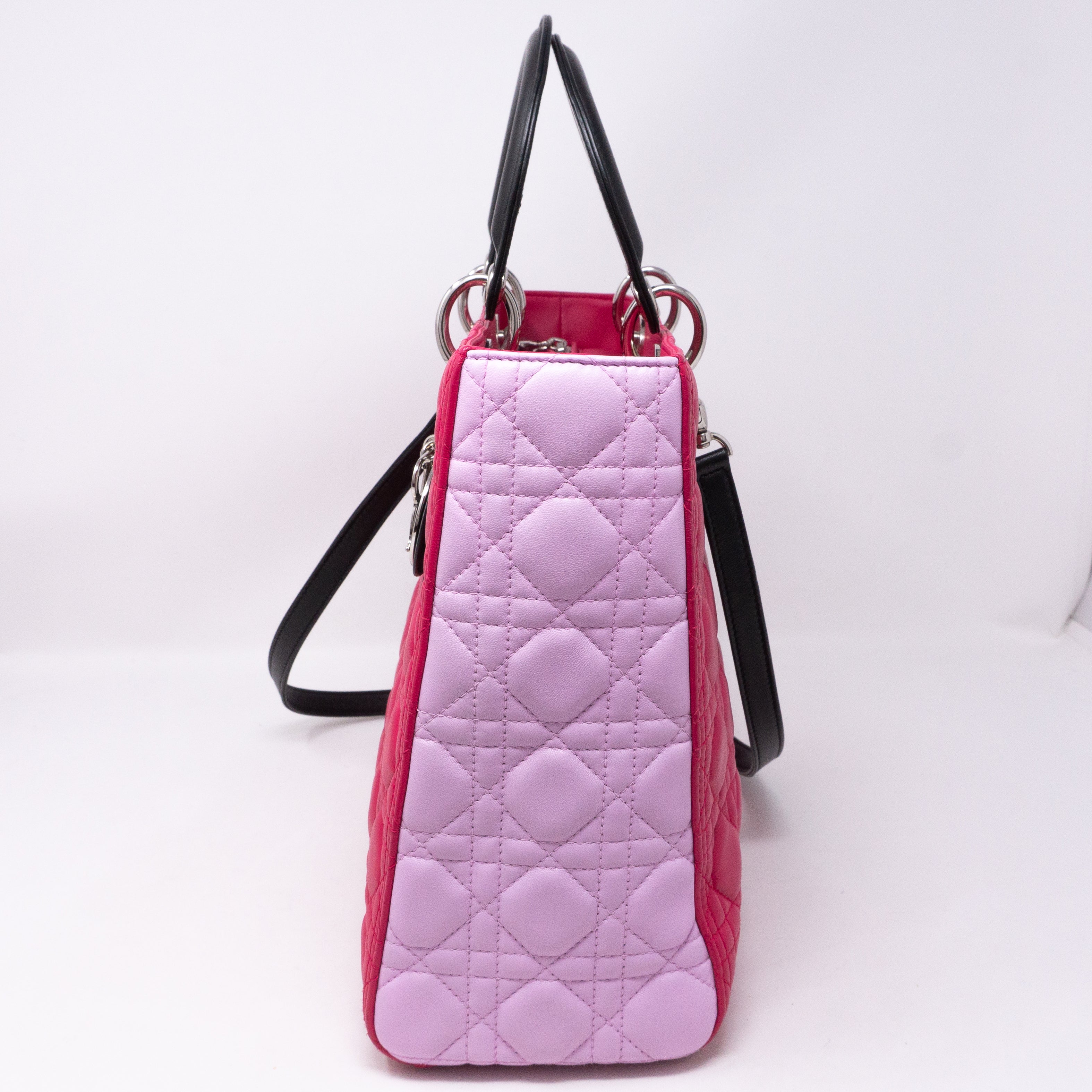 Lady Dior Large Pink Tricolor Leather