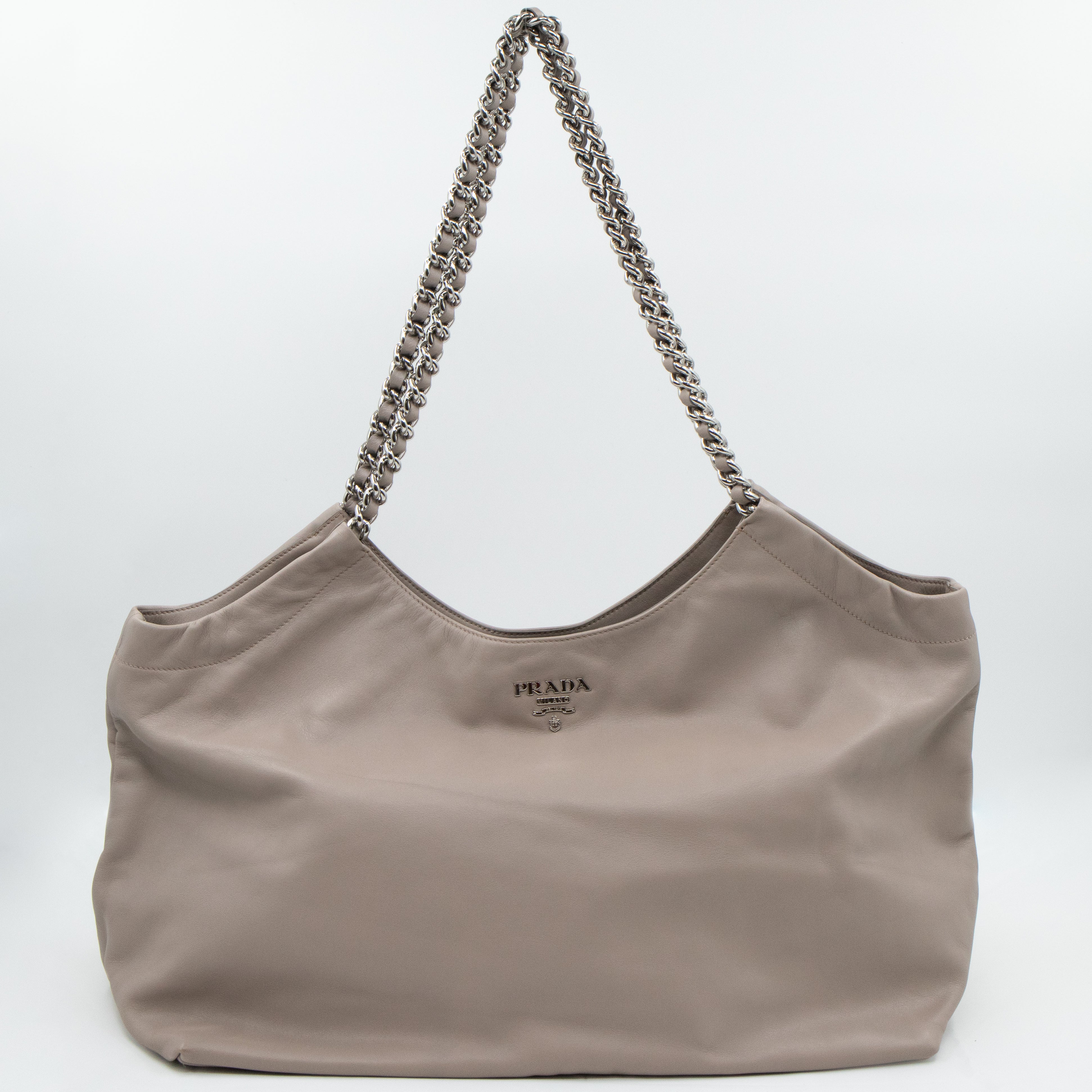 Soft Chain Tote Gray Leather