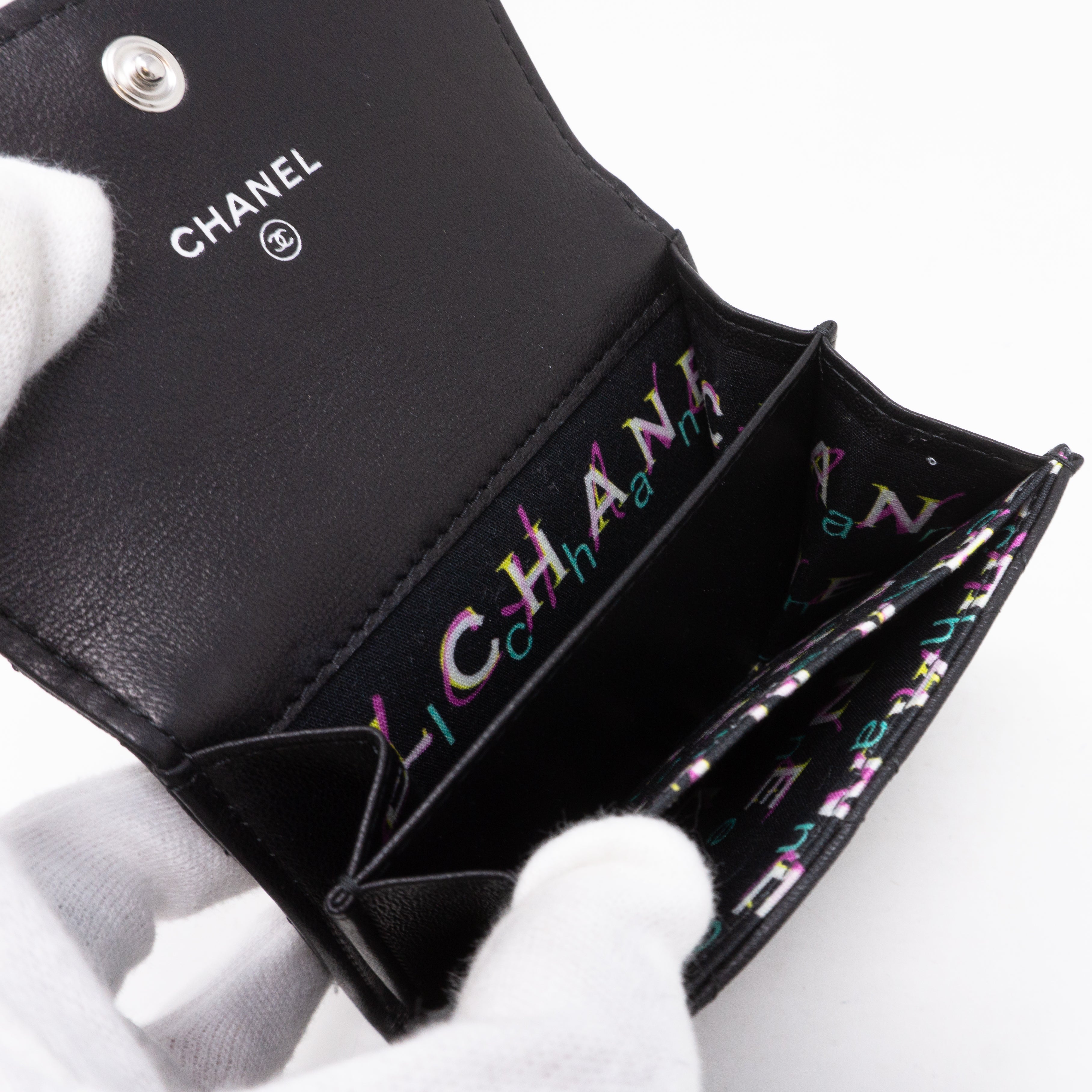 Classic Flap Card Case Large Black Lambskin