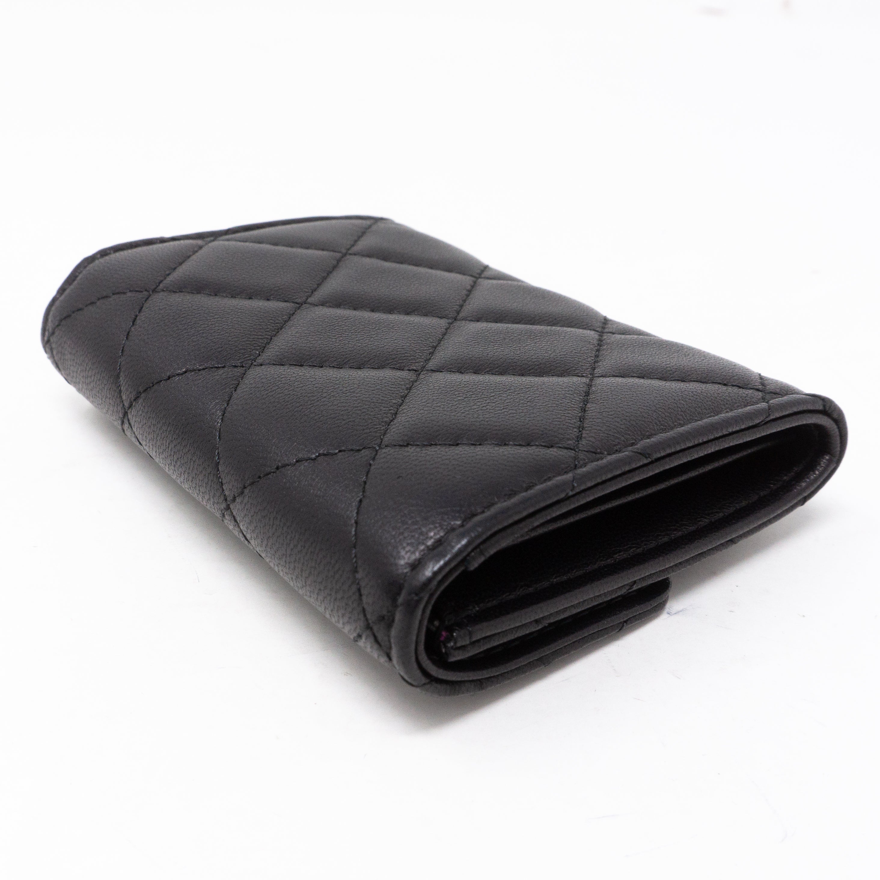 Classic Flap Card Case Large Black Lambskin