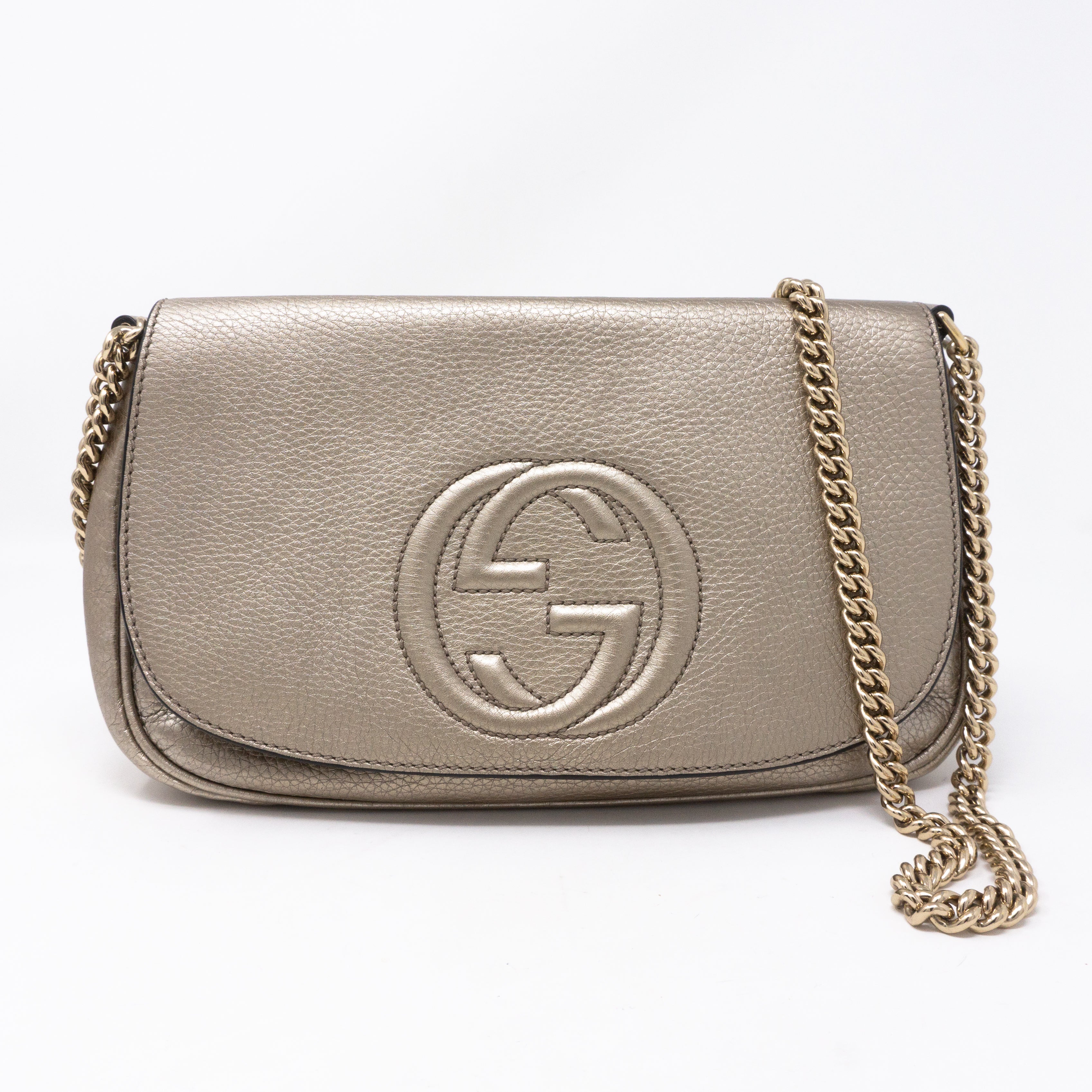 Soho Flap Chain Bag Champagne Leather