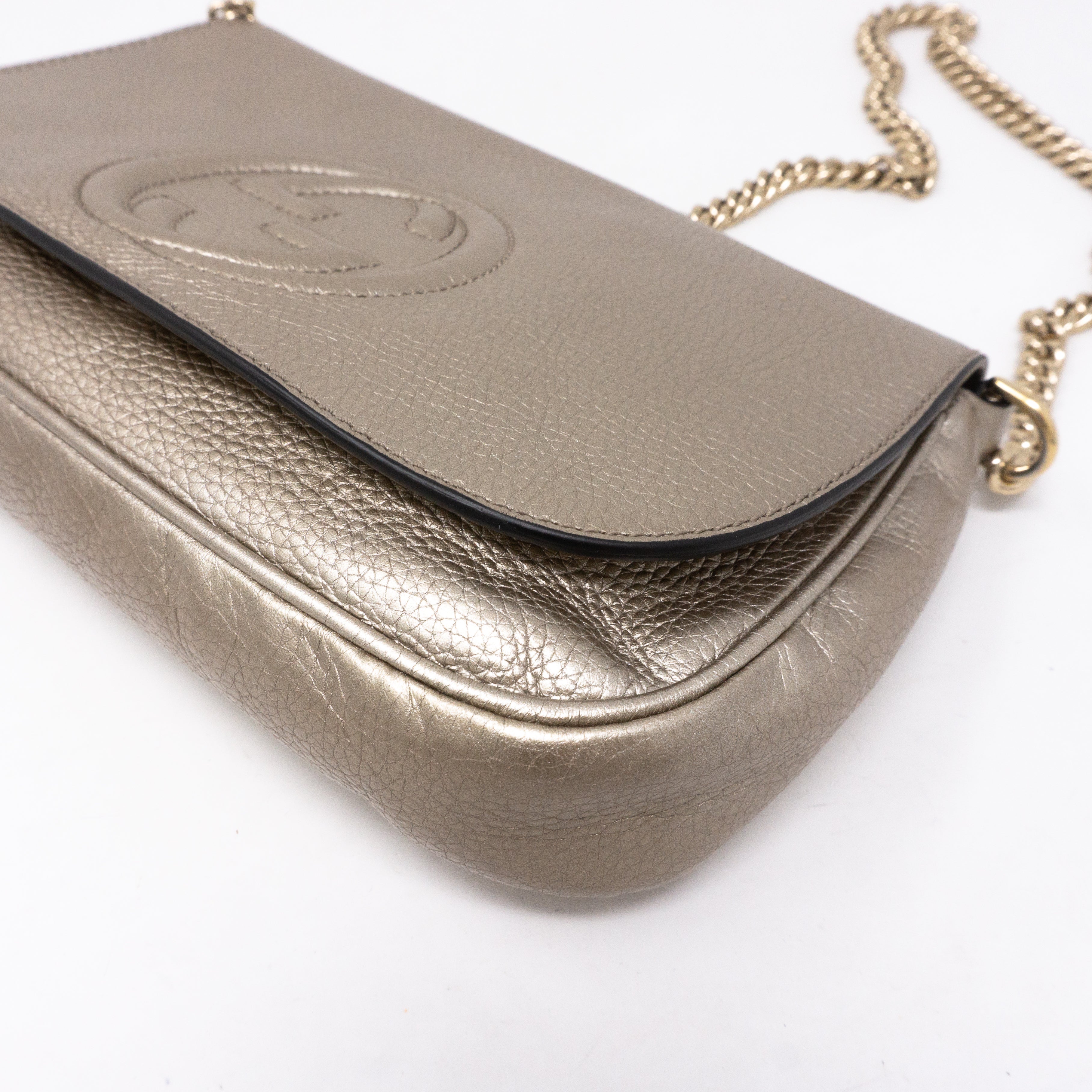 Soho Flap Chain Bag Champagne Leather