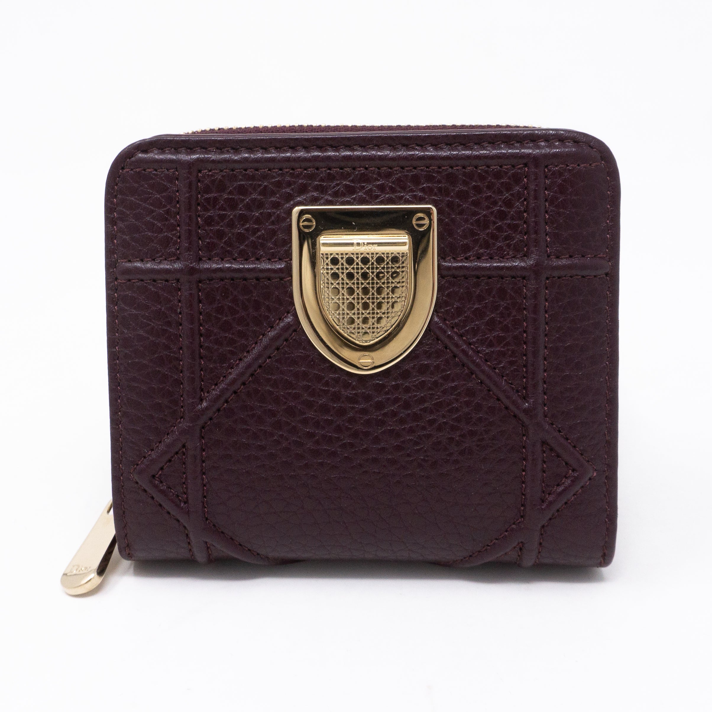 Diorama Compact Wallet Burgundy Leather