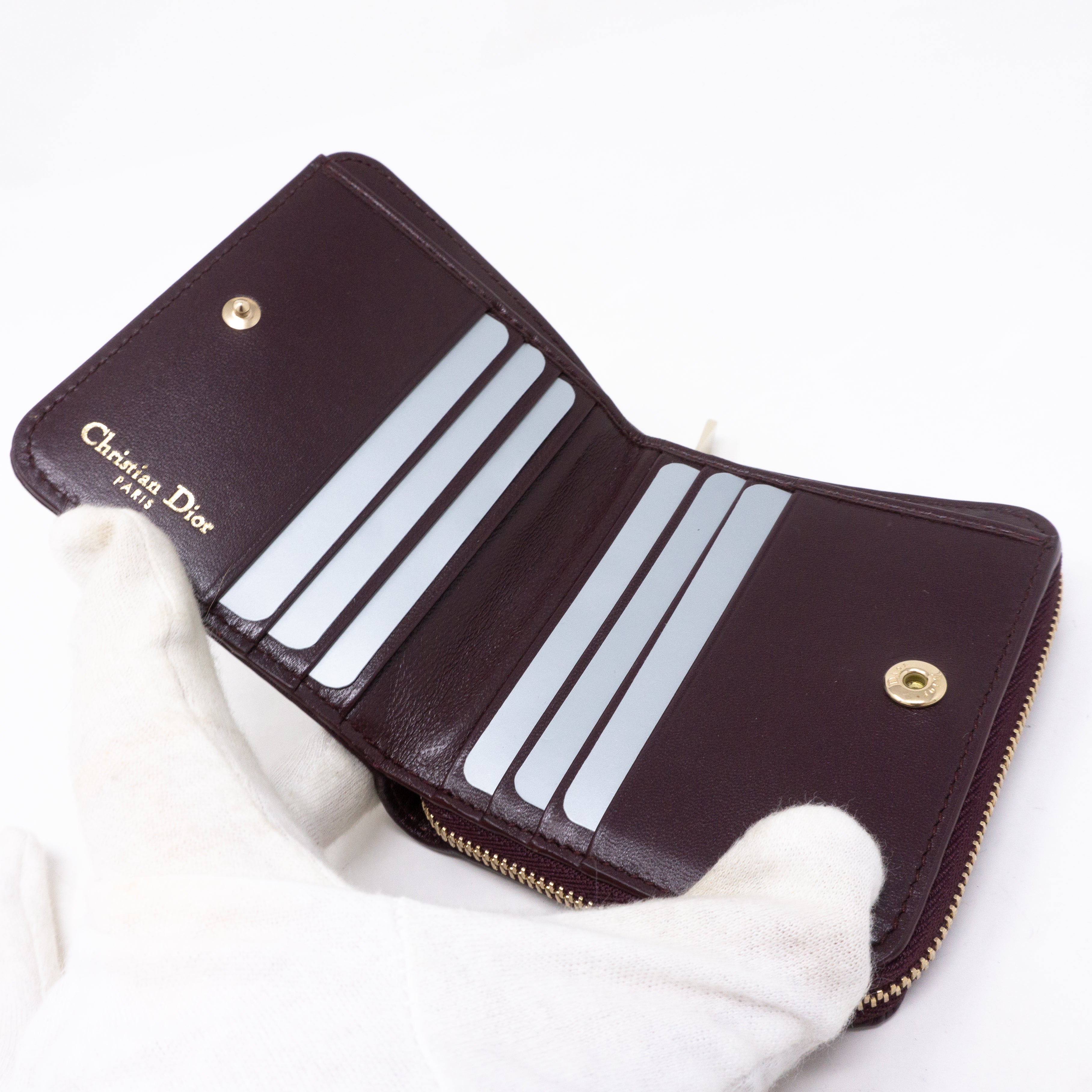 Diorama Compact Wallet Burgundy Leather