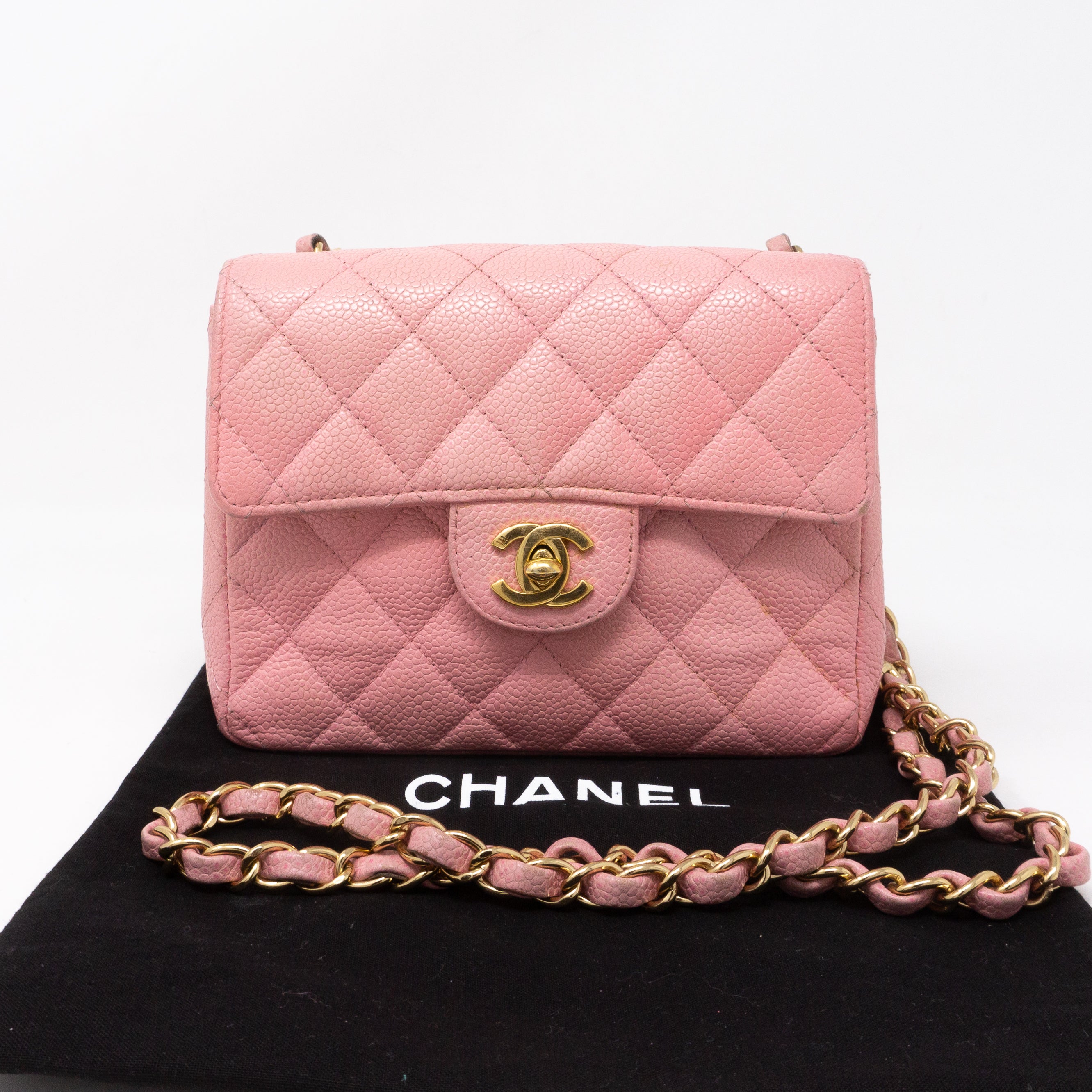 Classic Single Flap Mini Square Pink Caviar