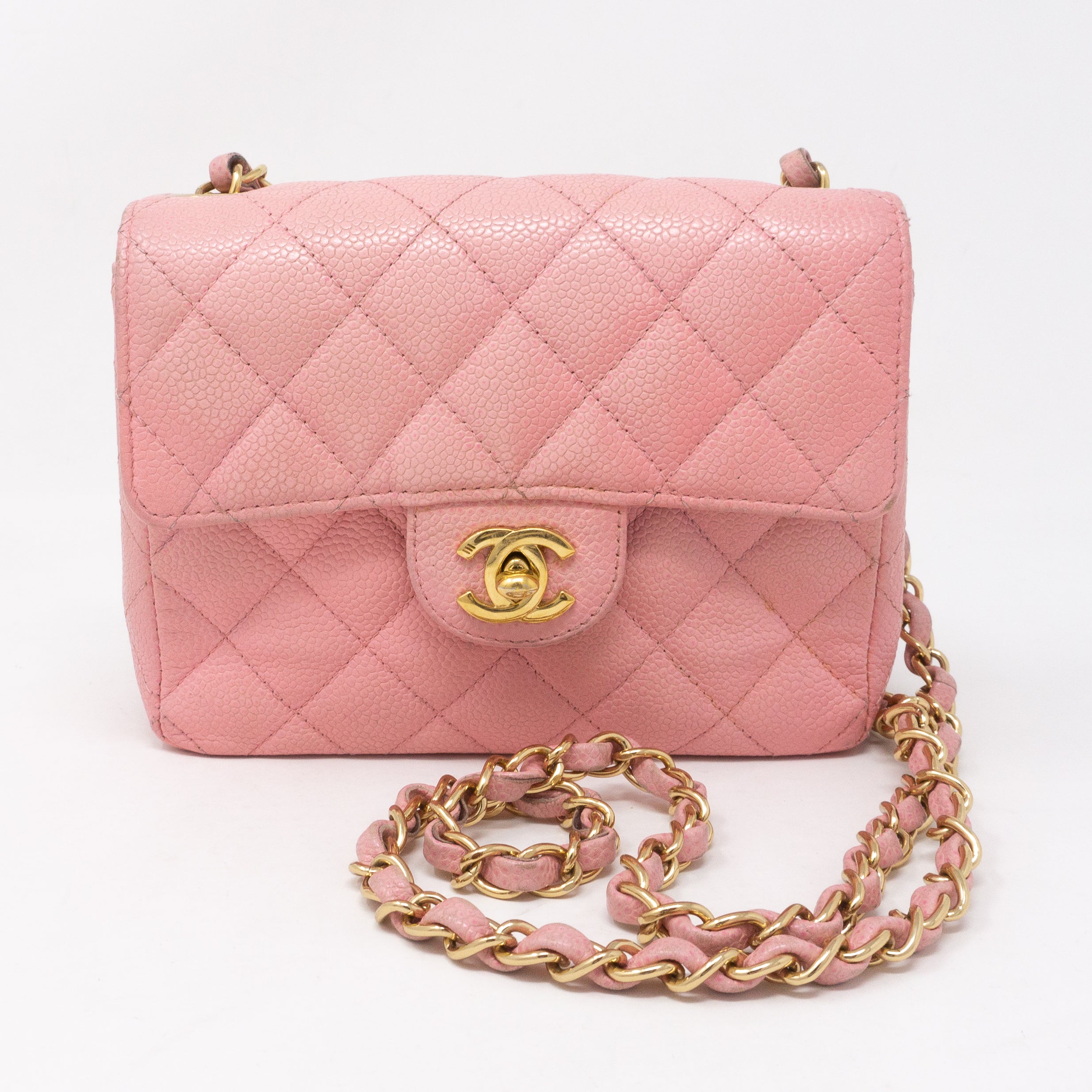 Classic Single Flap Mini Square Pink Caviar