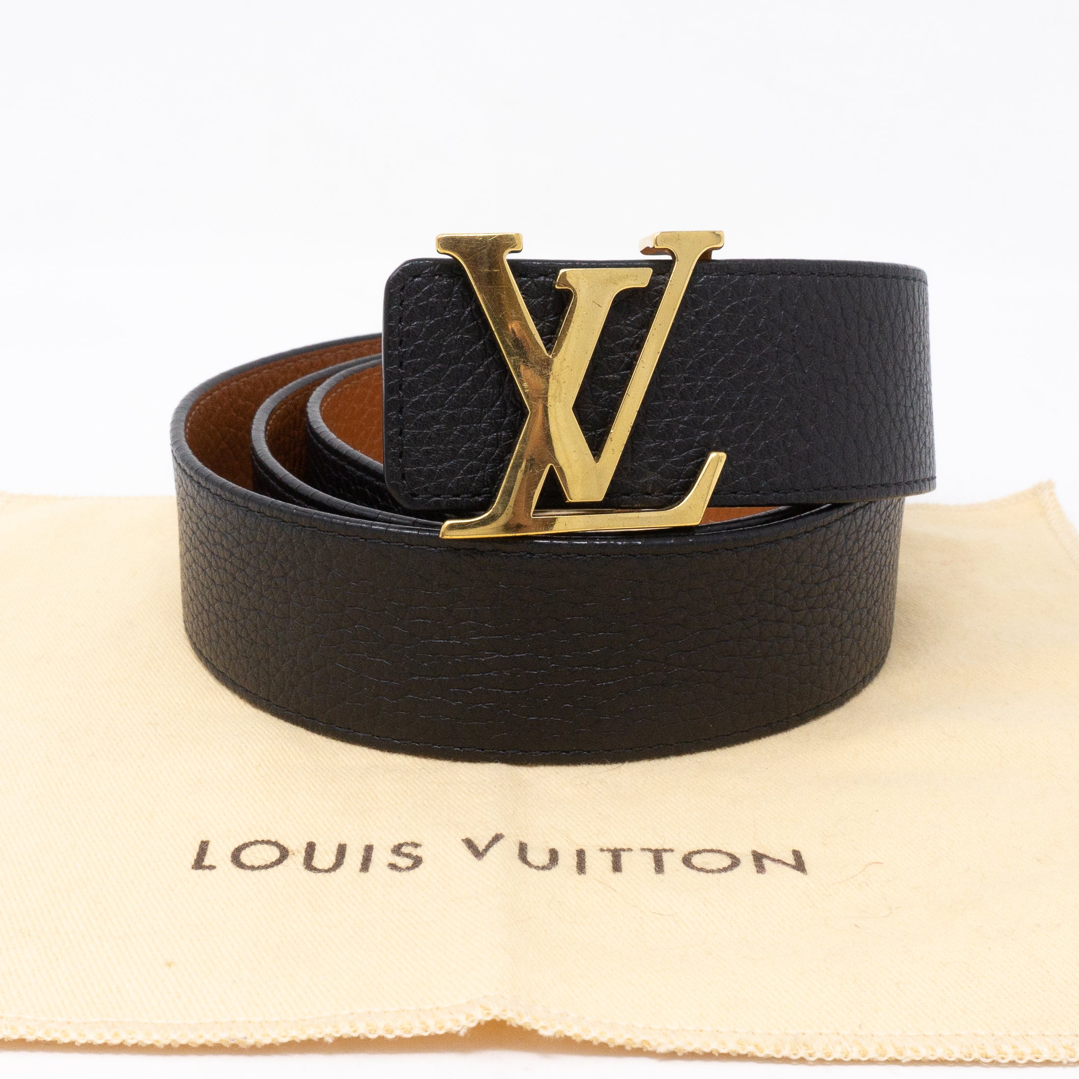 LOUIS VUITTON Belt Centure LV Initial Brown Black Silver