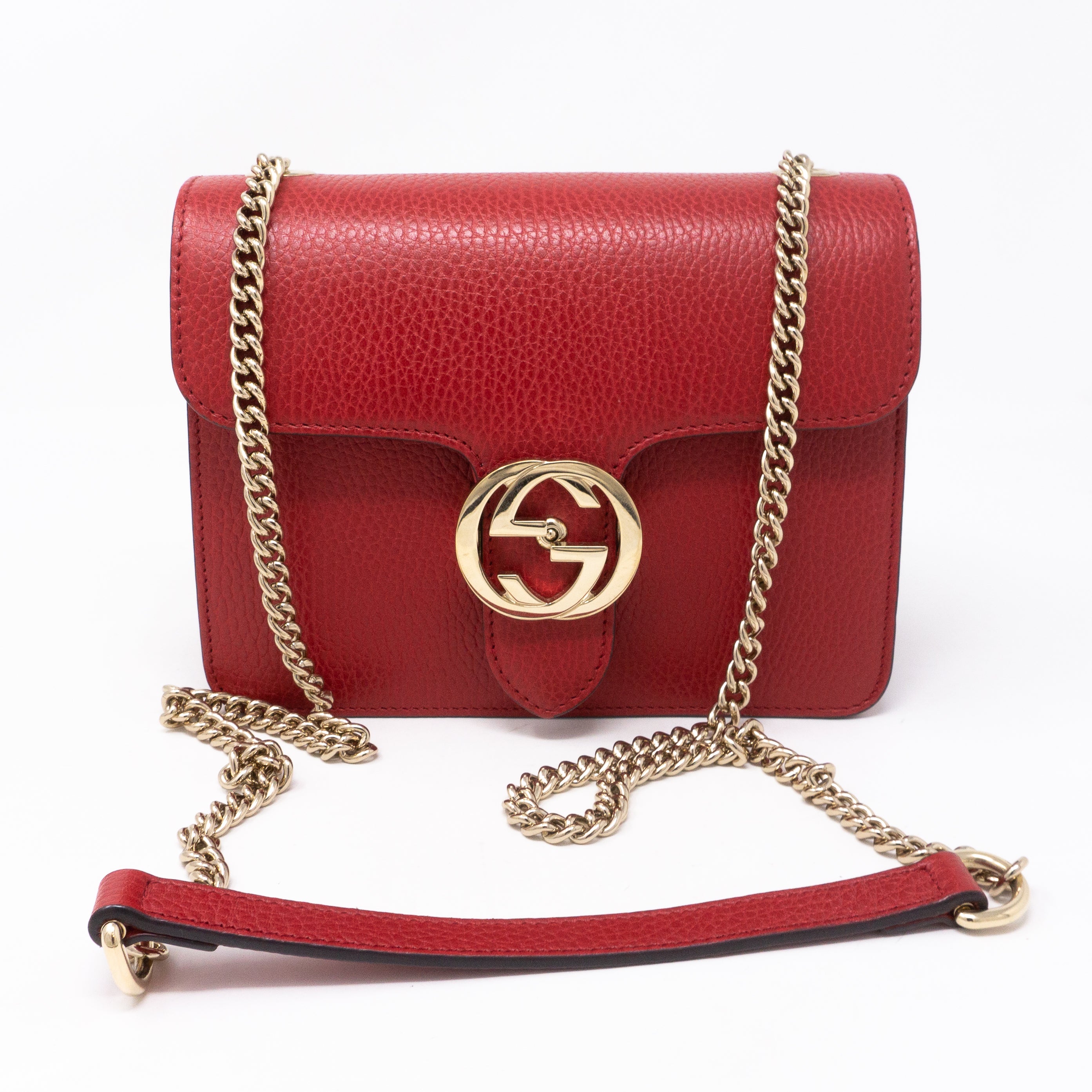 Interlocking GG Flap Small Bag Red Leather