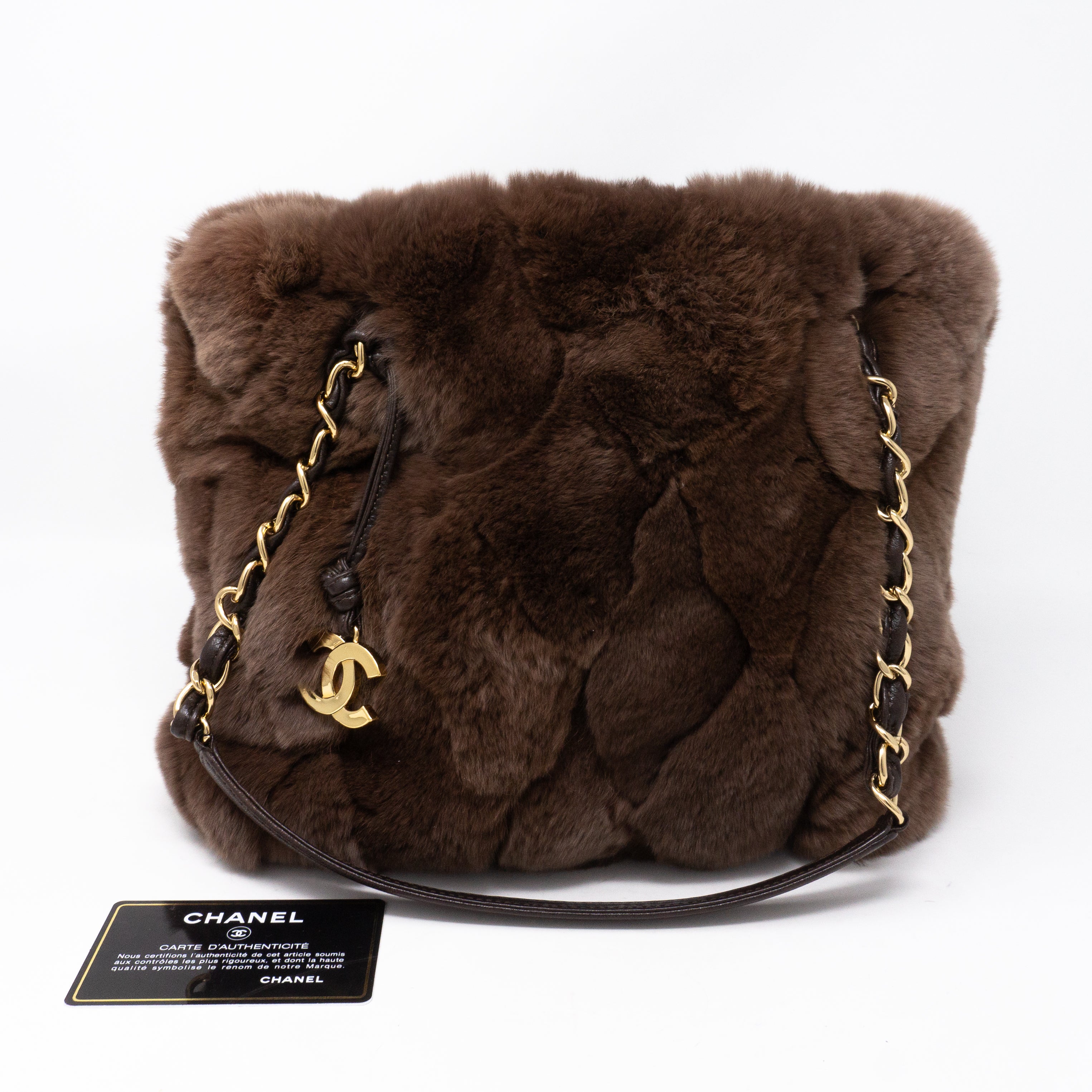 Chain Tote Bag Brown Fur