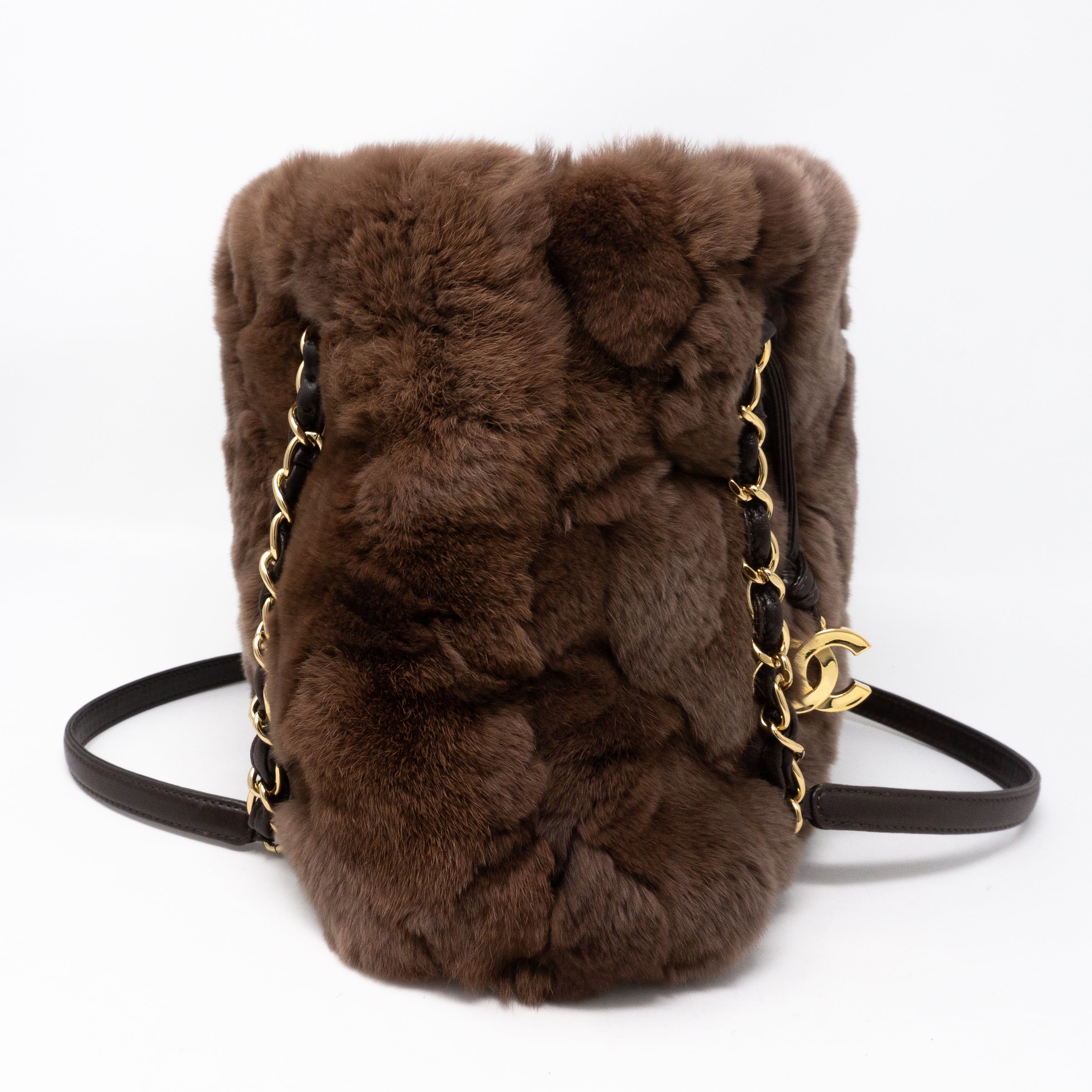 Chain Tote Bag Brown Fur