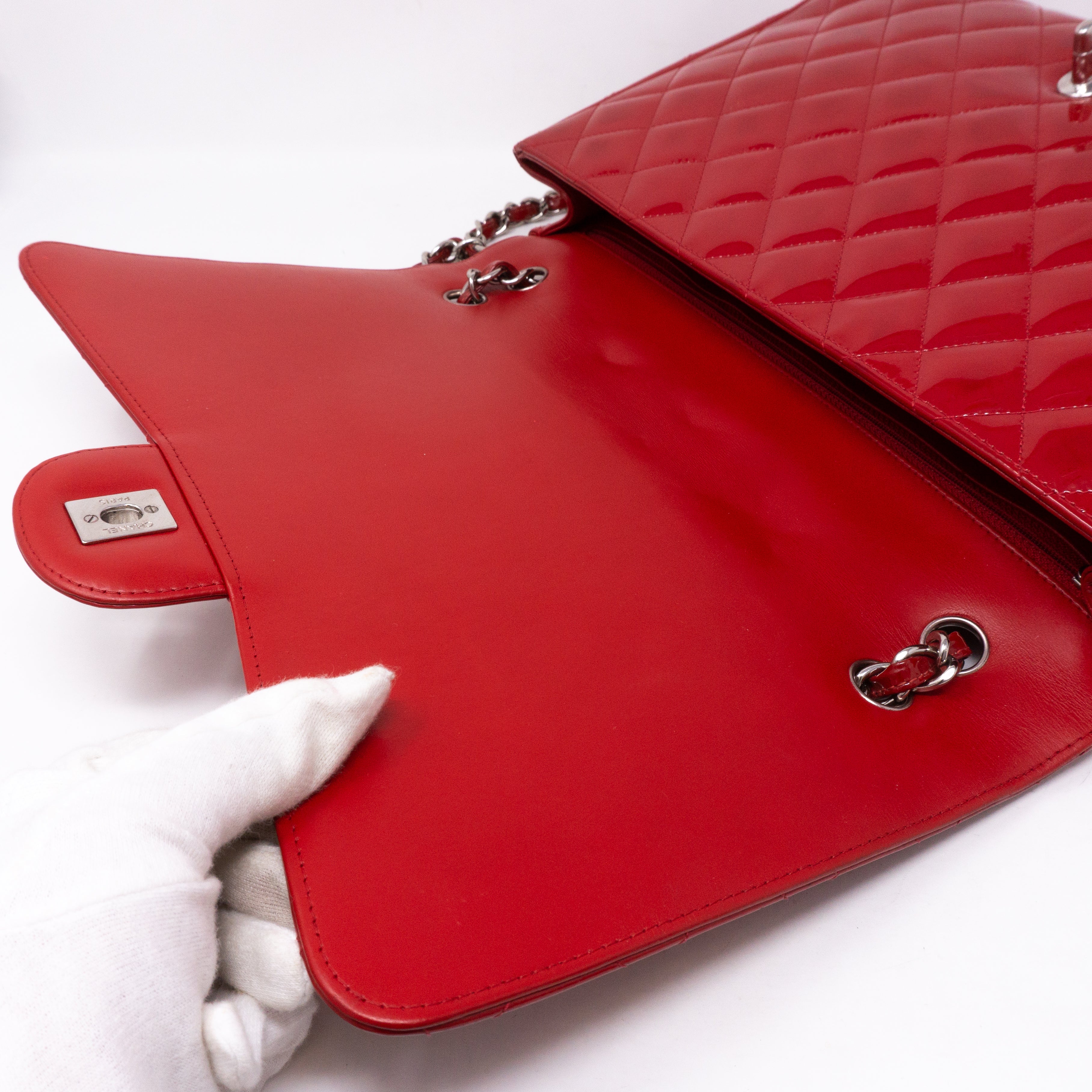 Classic Single Flap Maxi Red Patent Leather