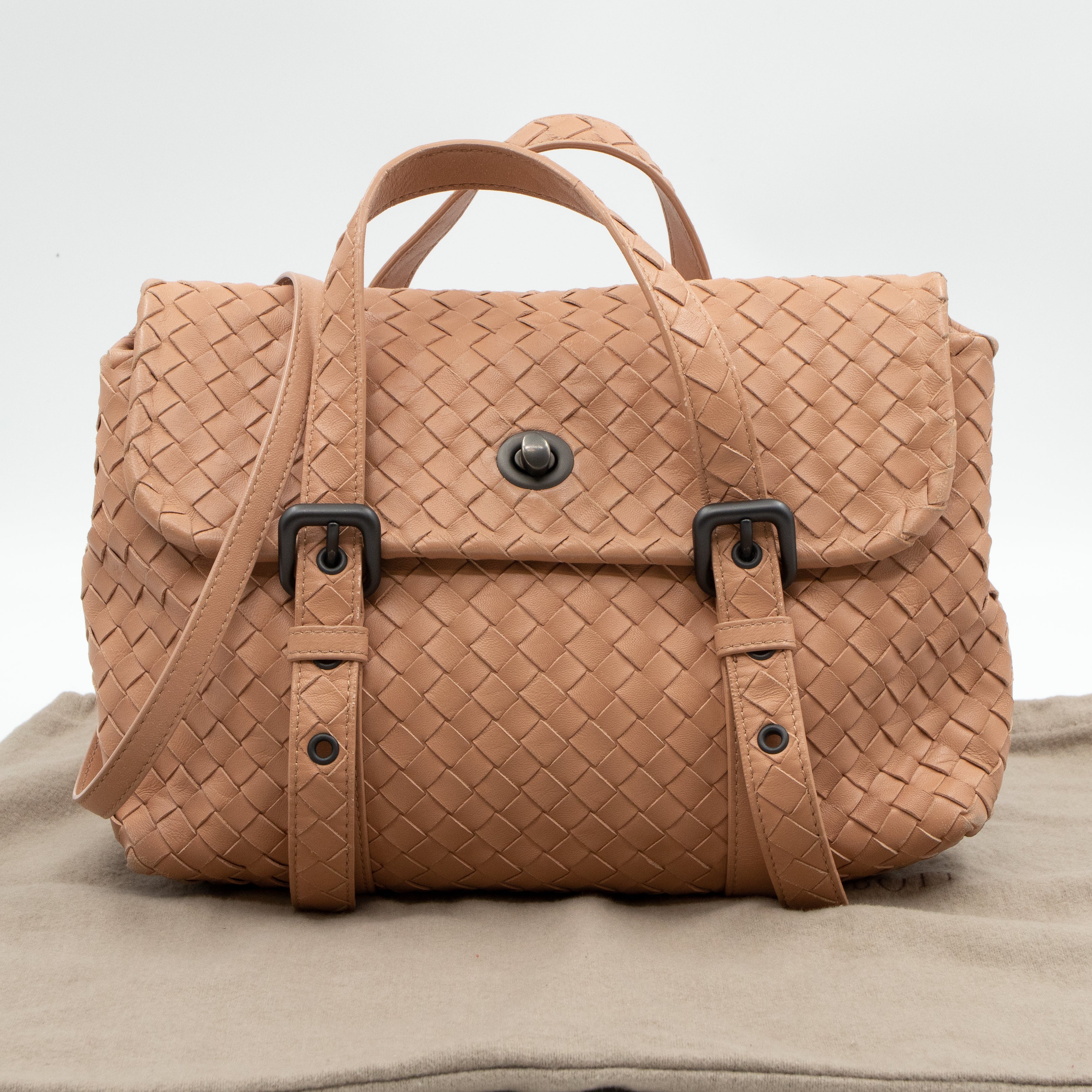 Intrecciato Two Way Shoulder Bag Beige Leather