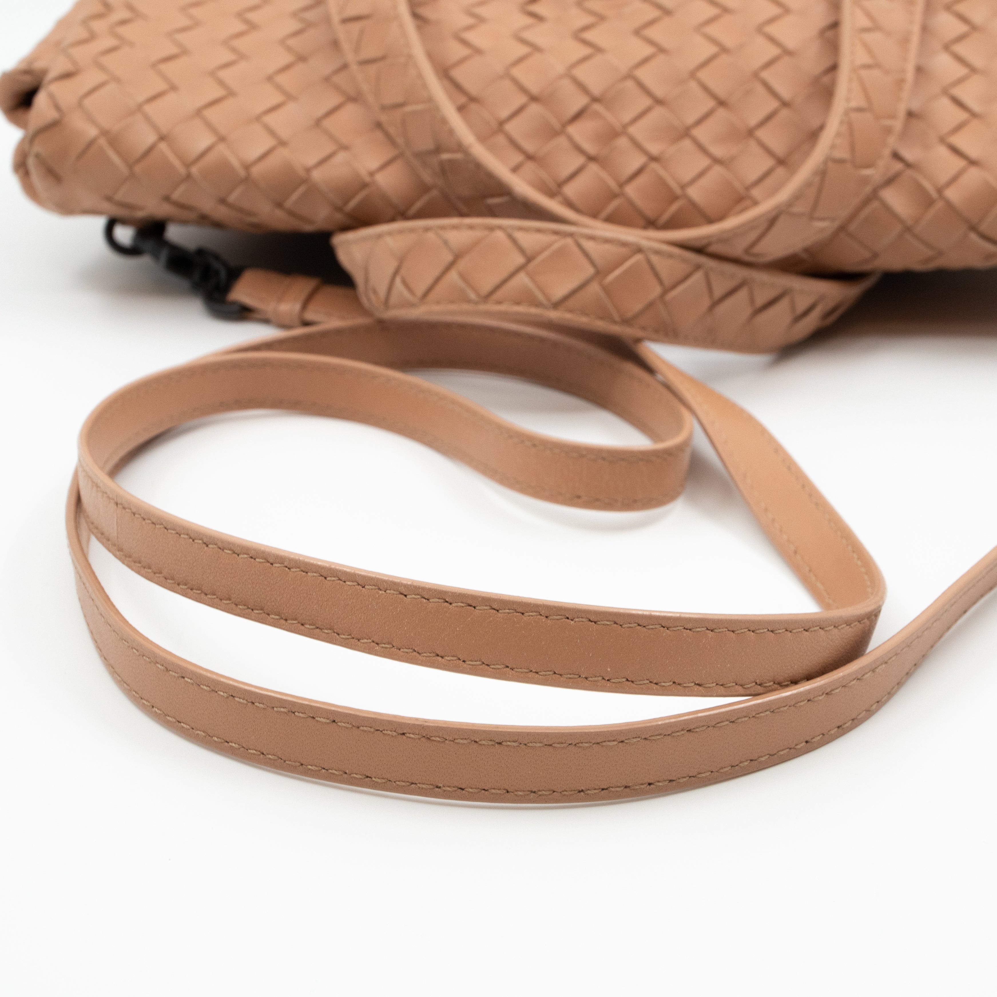 Intrecciato Two Way Shoulder Bag Beige Leather