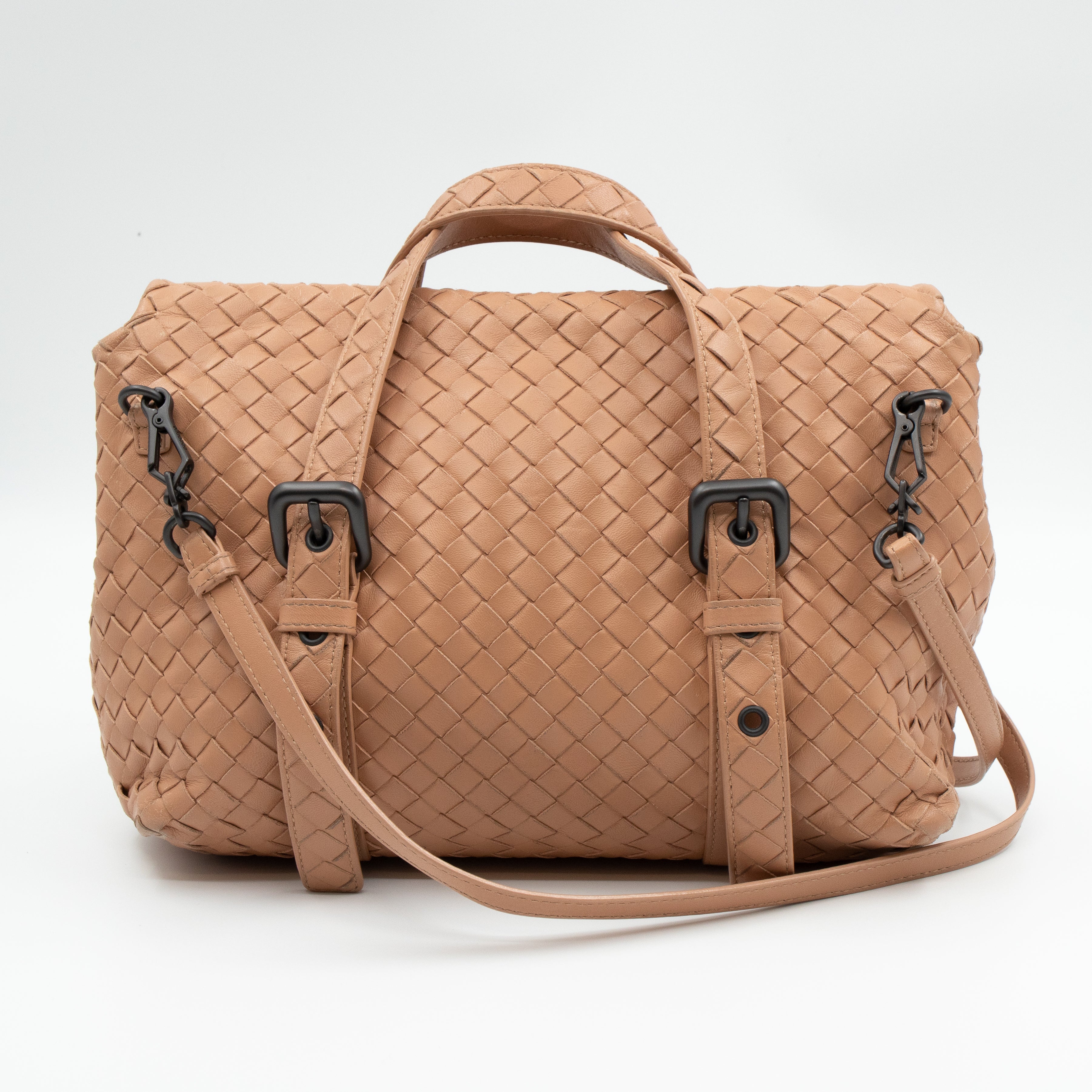 Intrecciato Two Way Shoulder Bag Beige Leather