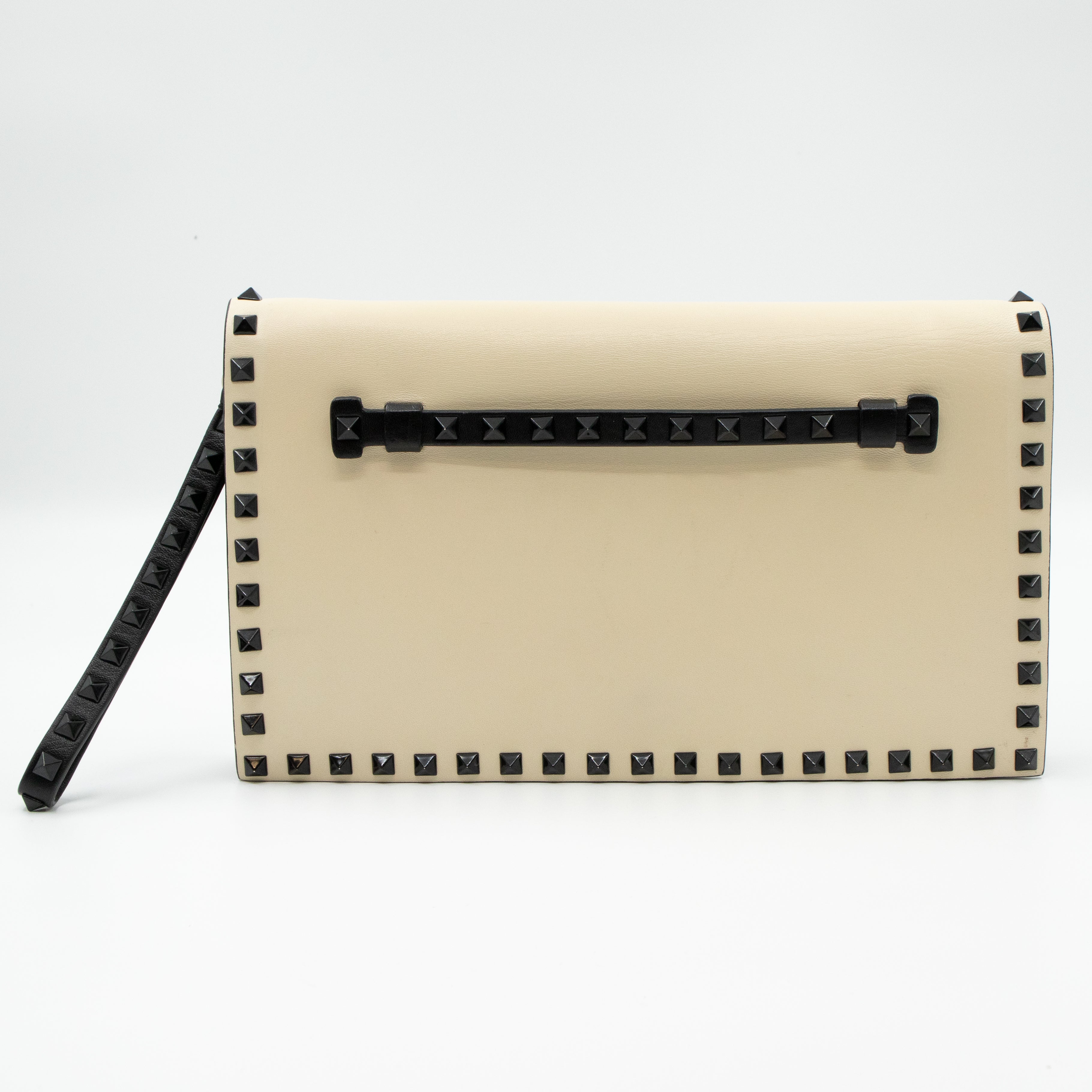 White Nappa Leather Rockstud Clutch