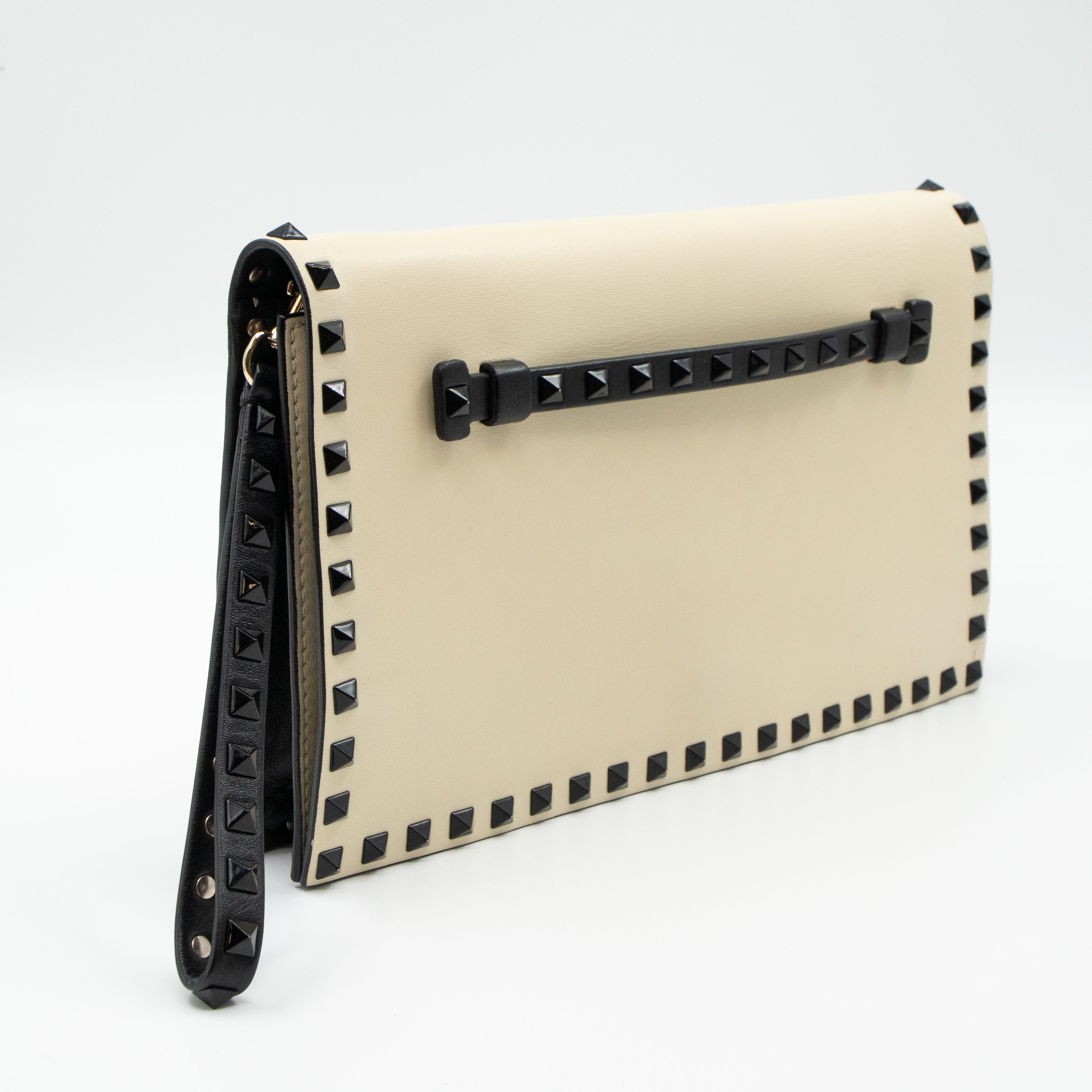 White Nappa Leather Rockstud Clutch
