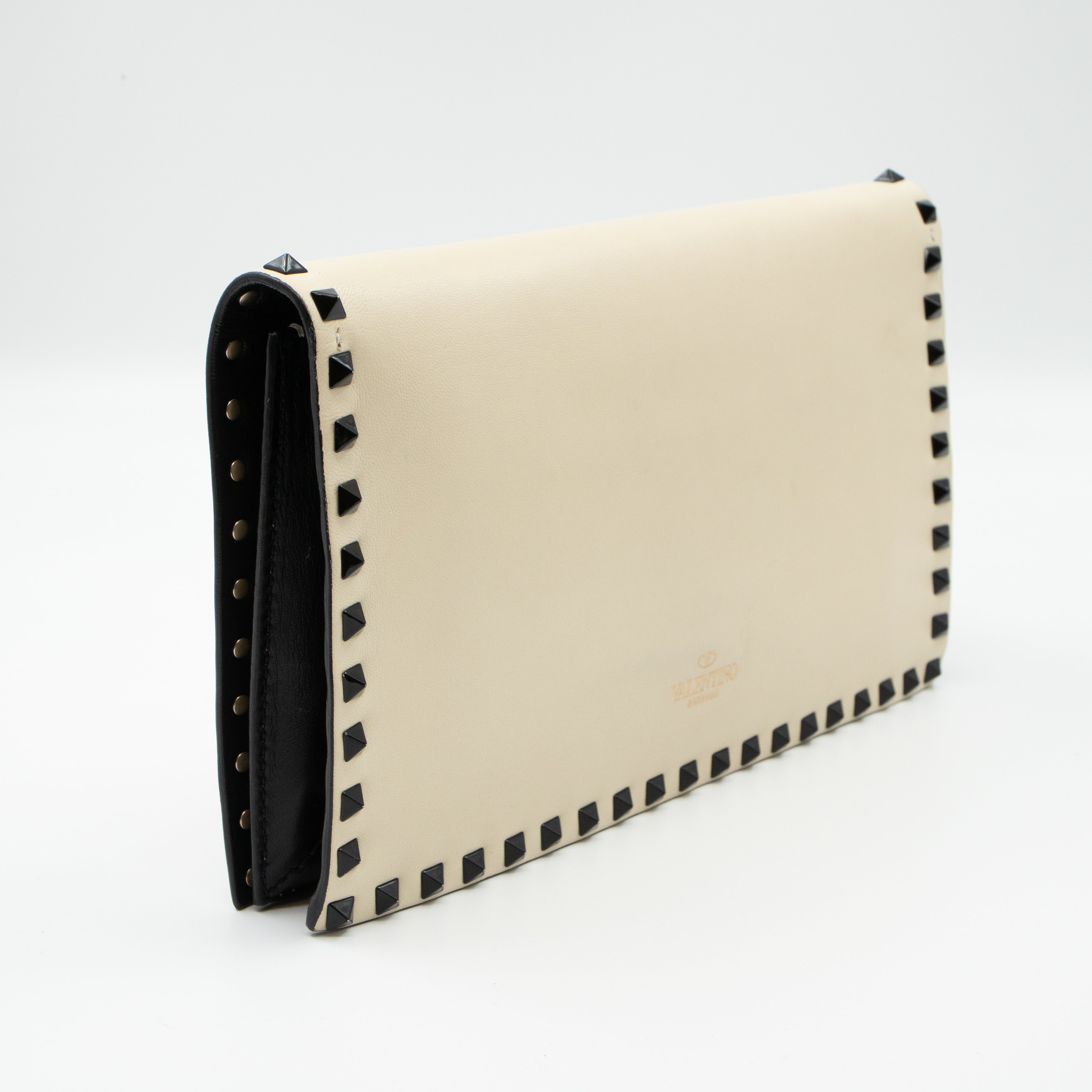 White Nappa Leather Rockstud Clutch
