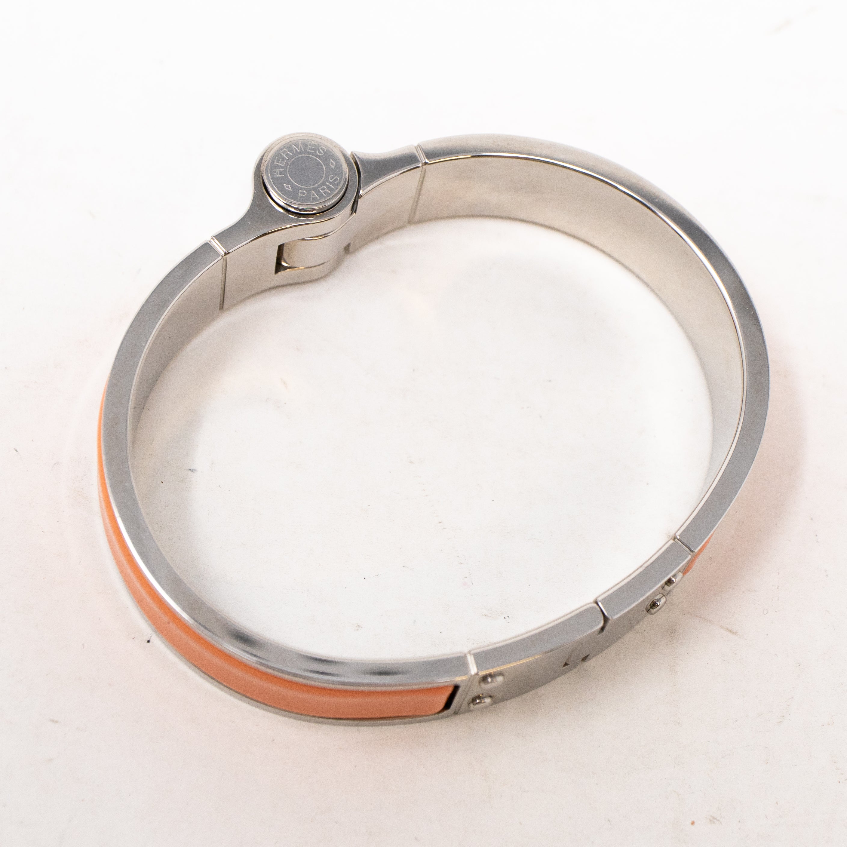 Enamel Hinged Bracelet Orange Silver