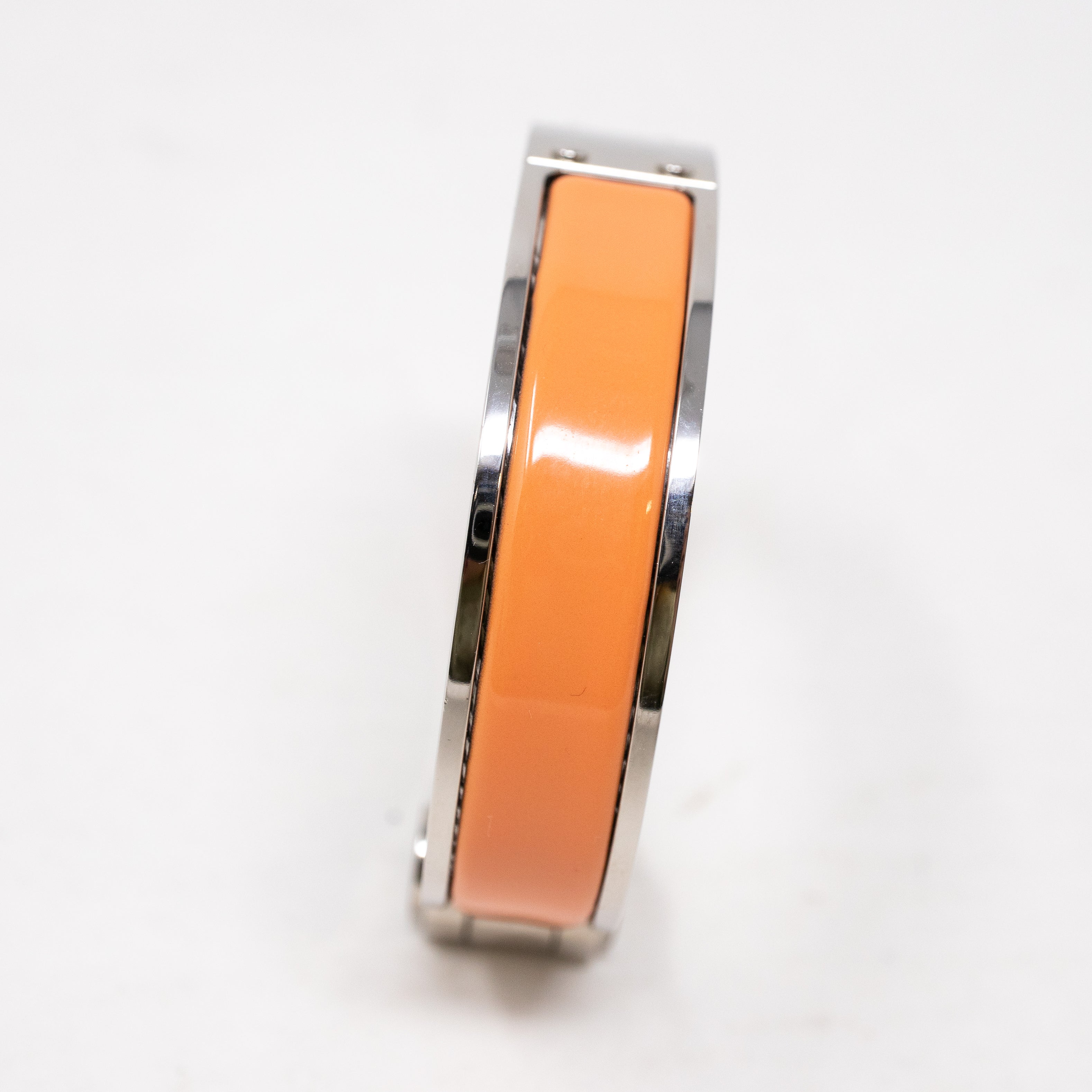 Enamel Hinged Bracelet Orange Silver