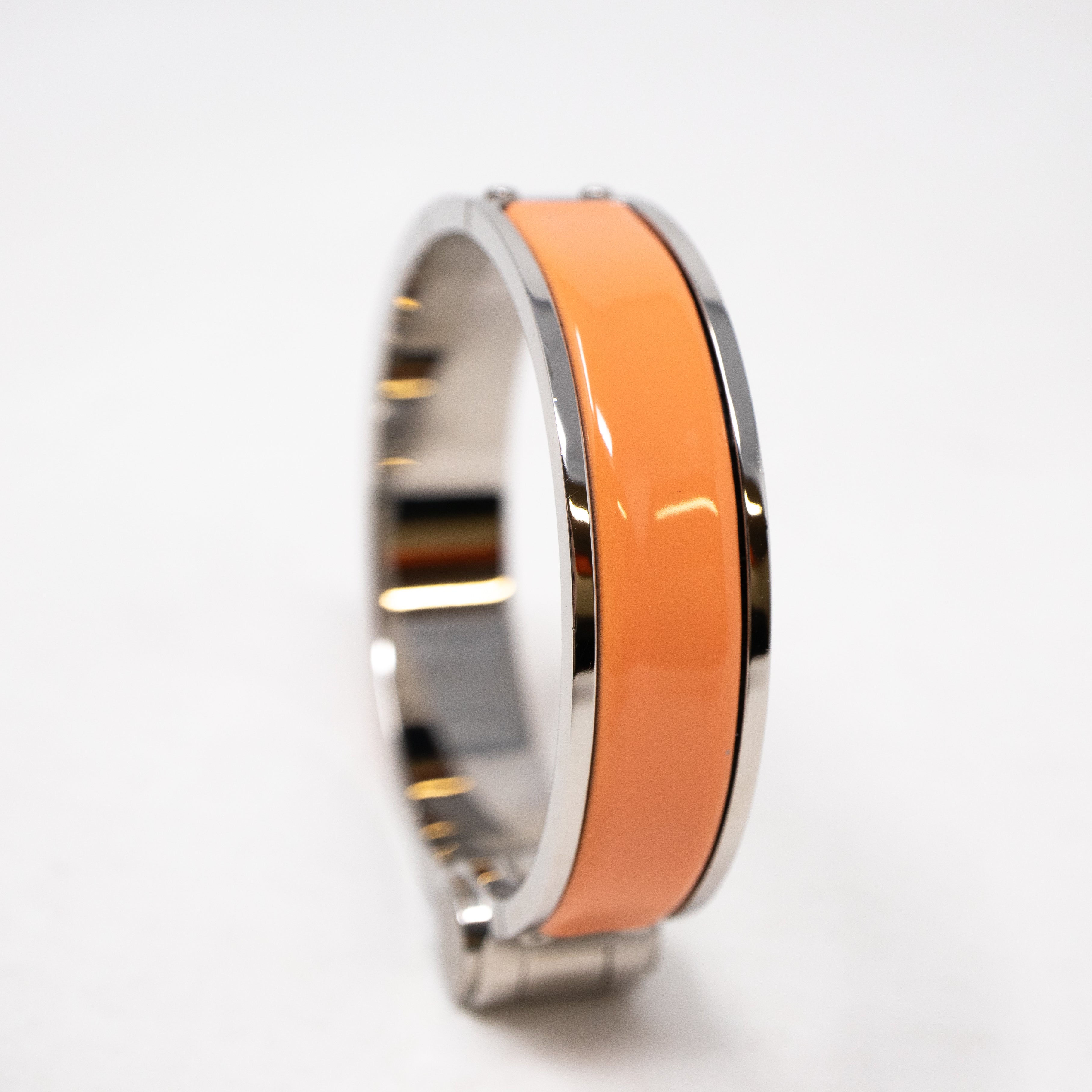 Enamel Hinged Bracelet Orange Silver