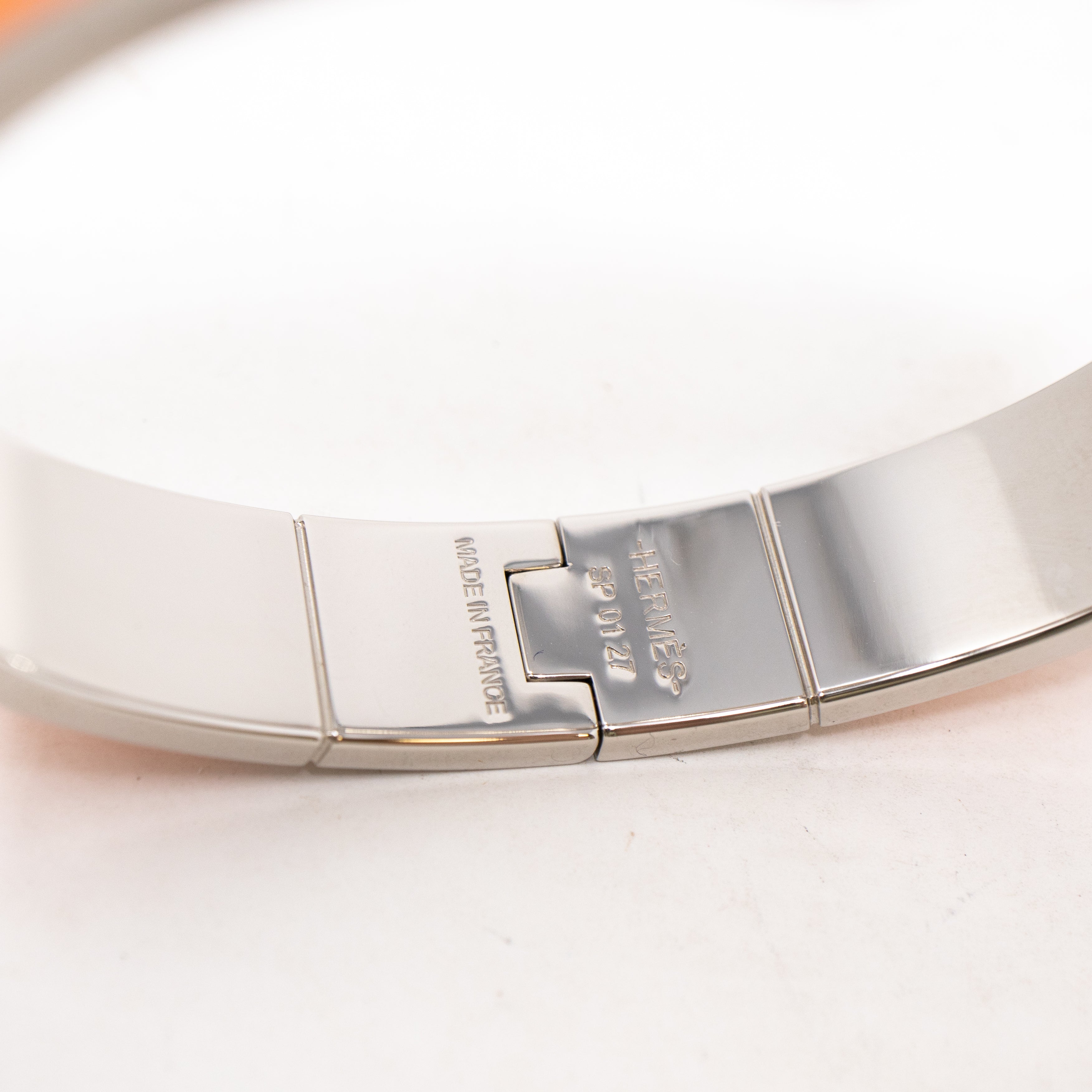 Enamel Hinged Bracelet Orange Silver