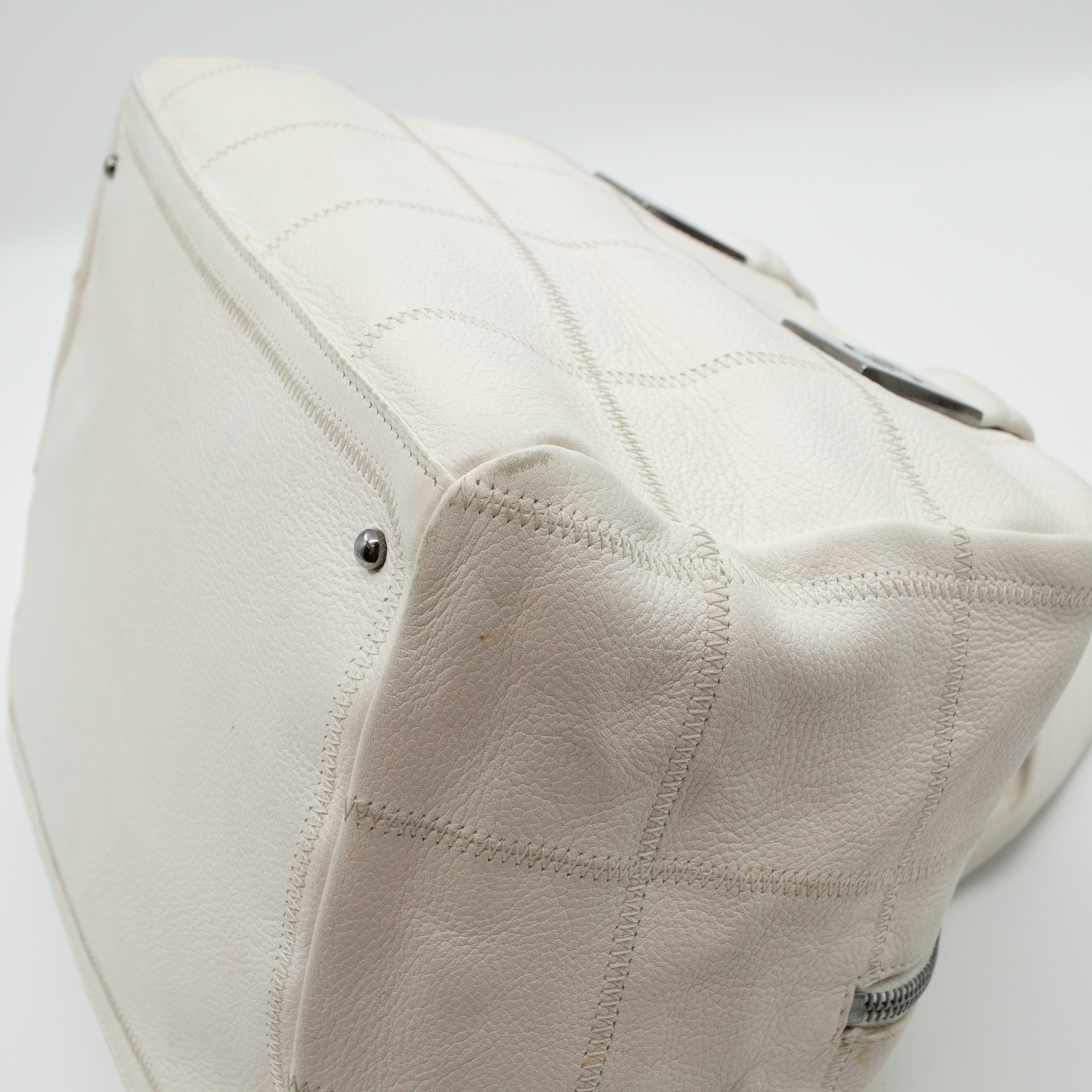 Boston Bag Quilted White Leather