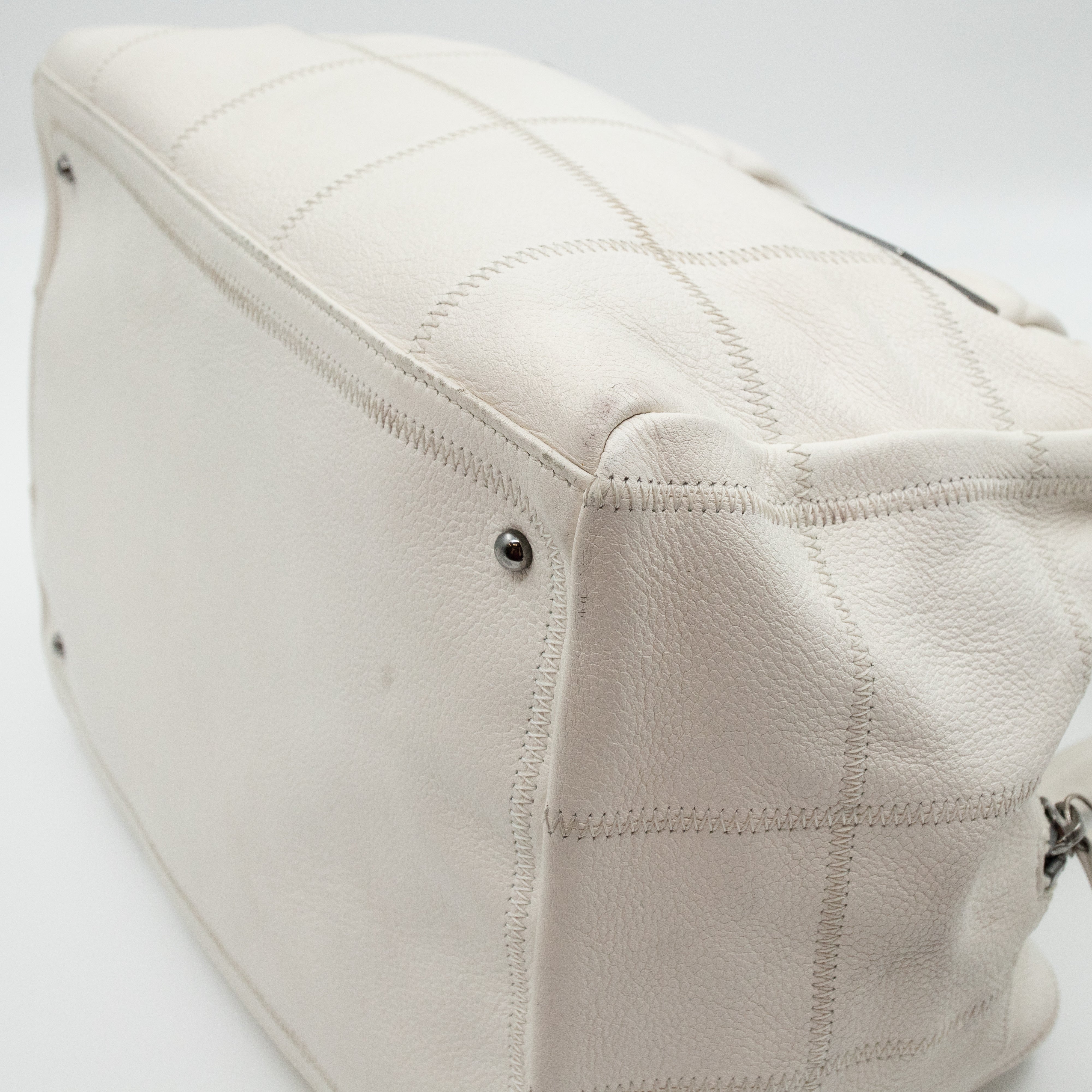 Boston Bag Quilted White Leather
