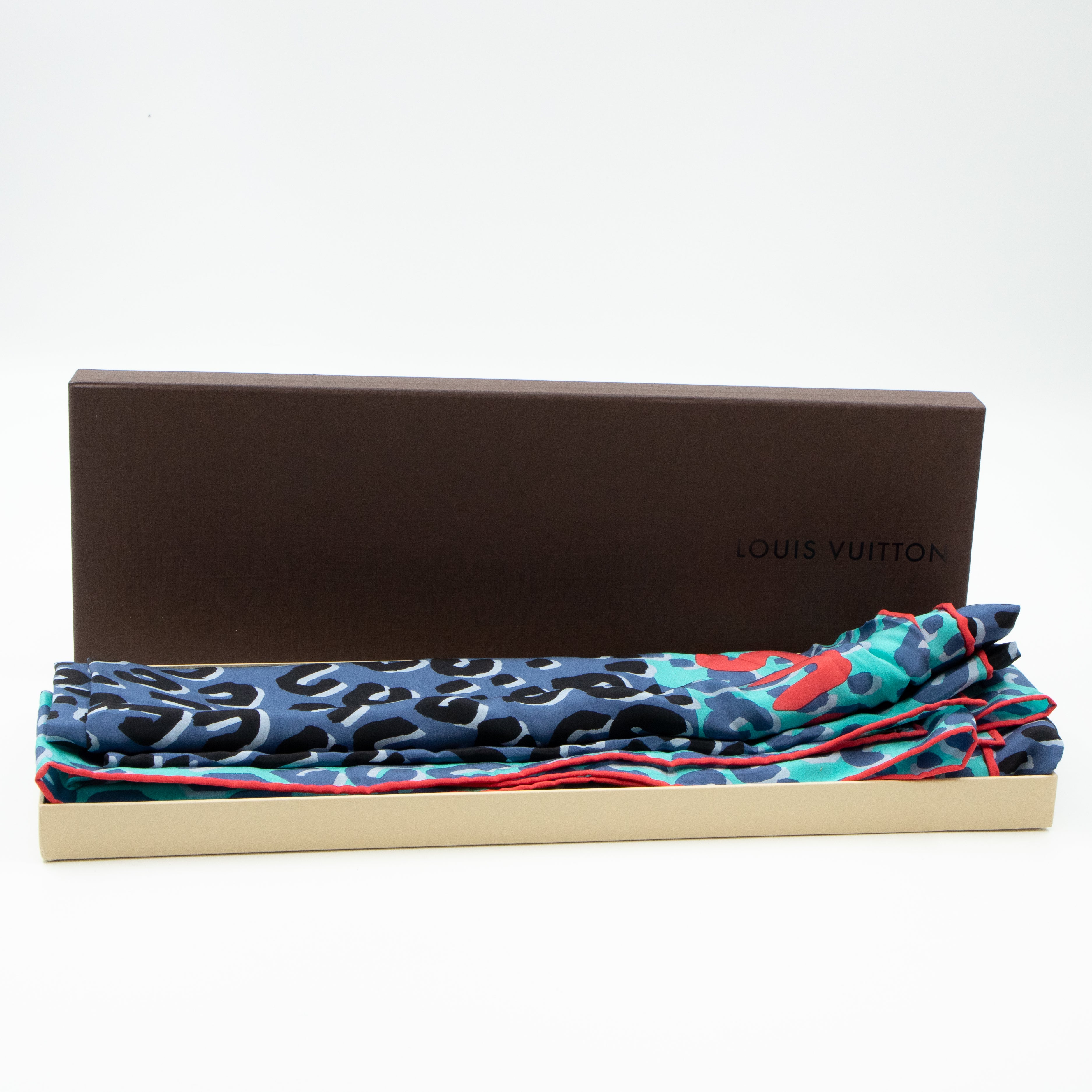 Leopard Silk Scarf Blue Orange