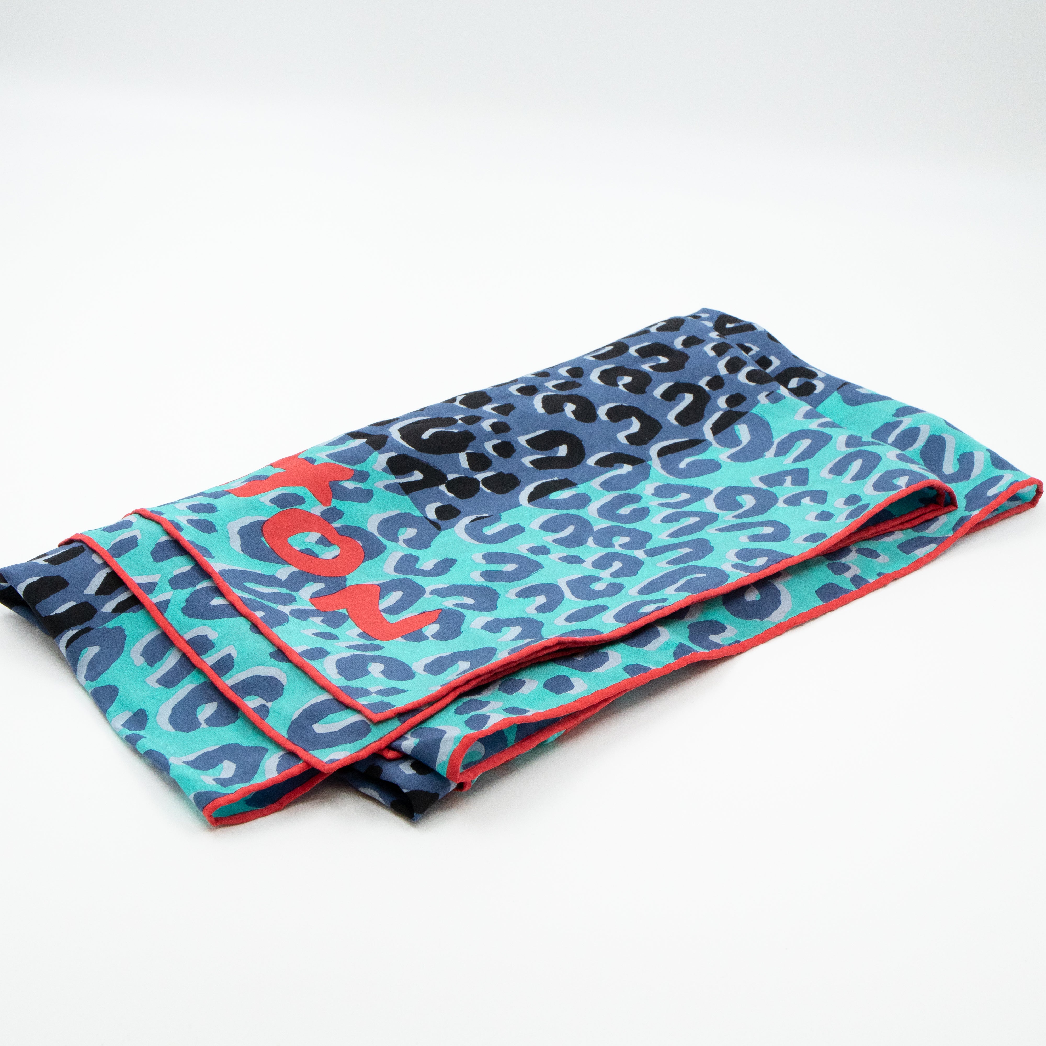 Leopard Silk Scarf Blue Orange