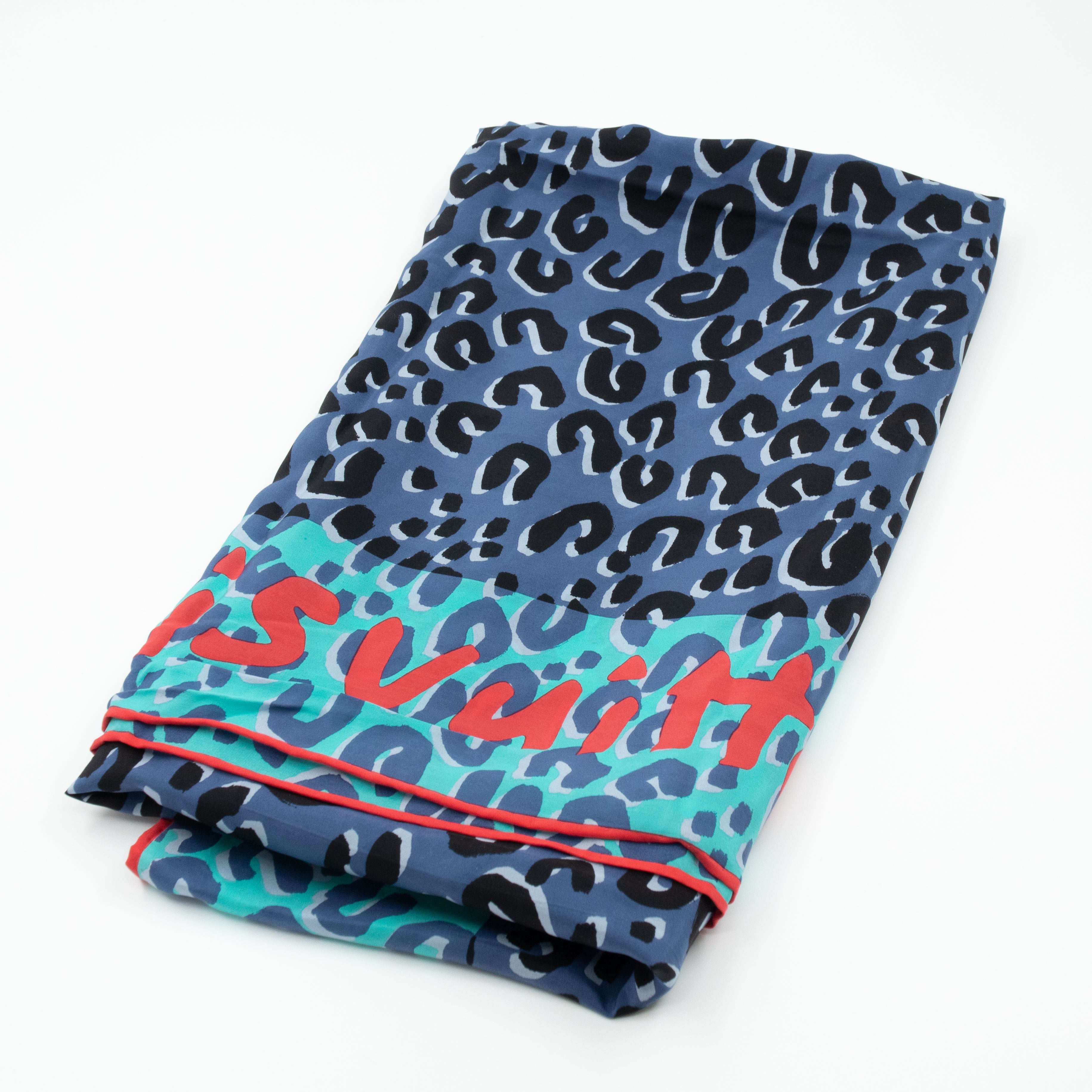 Leopard Silk Scarf Blue Orange